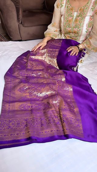 Pretty purple 8-kadi mashru satin silk kadhwa saree