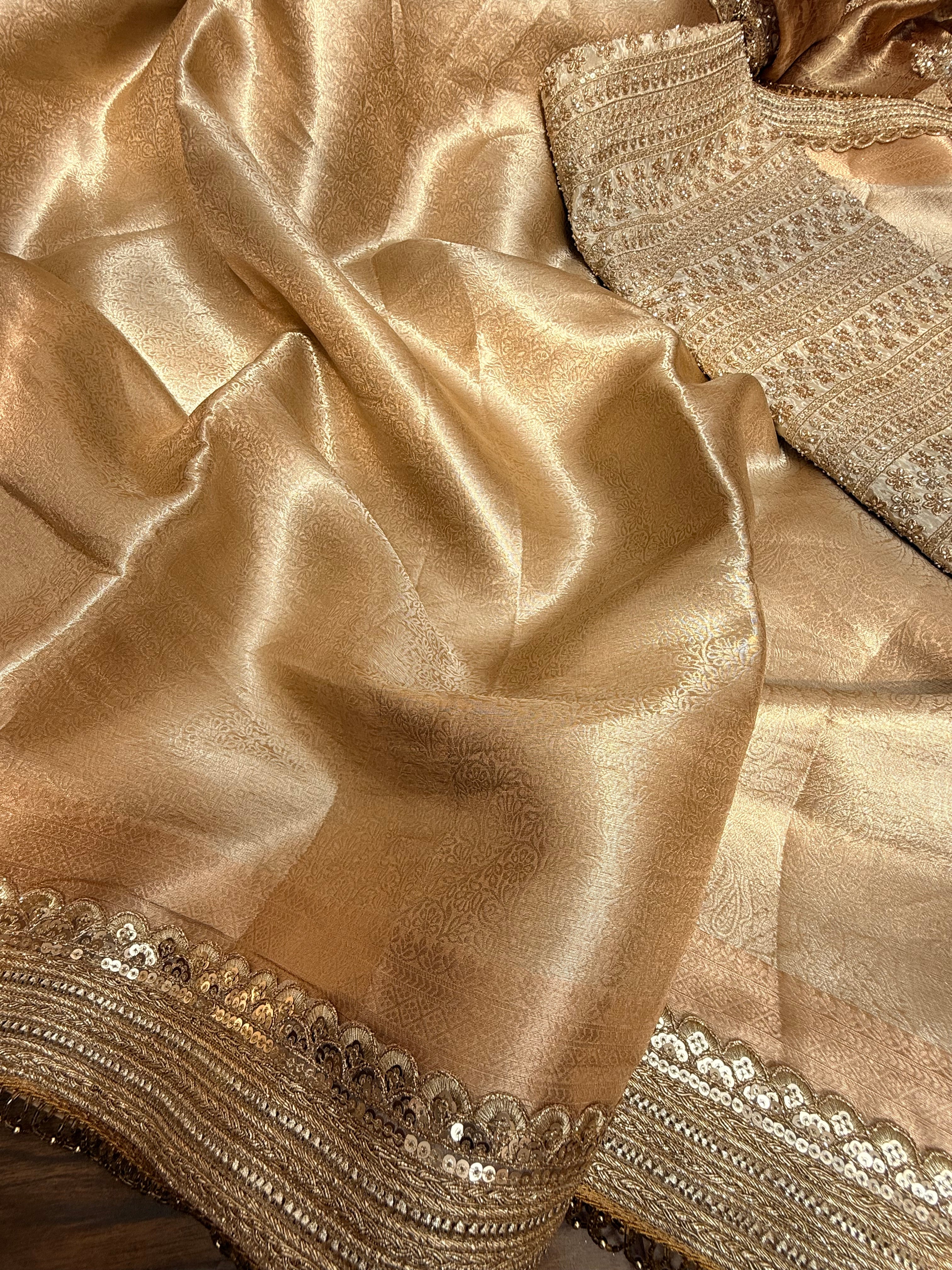 Tyohaar edit - Molten gold sona rupa tissue brocade saree with zardozi blouse