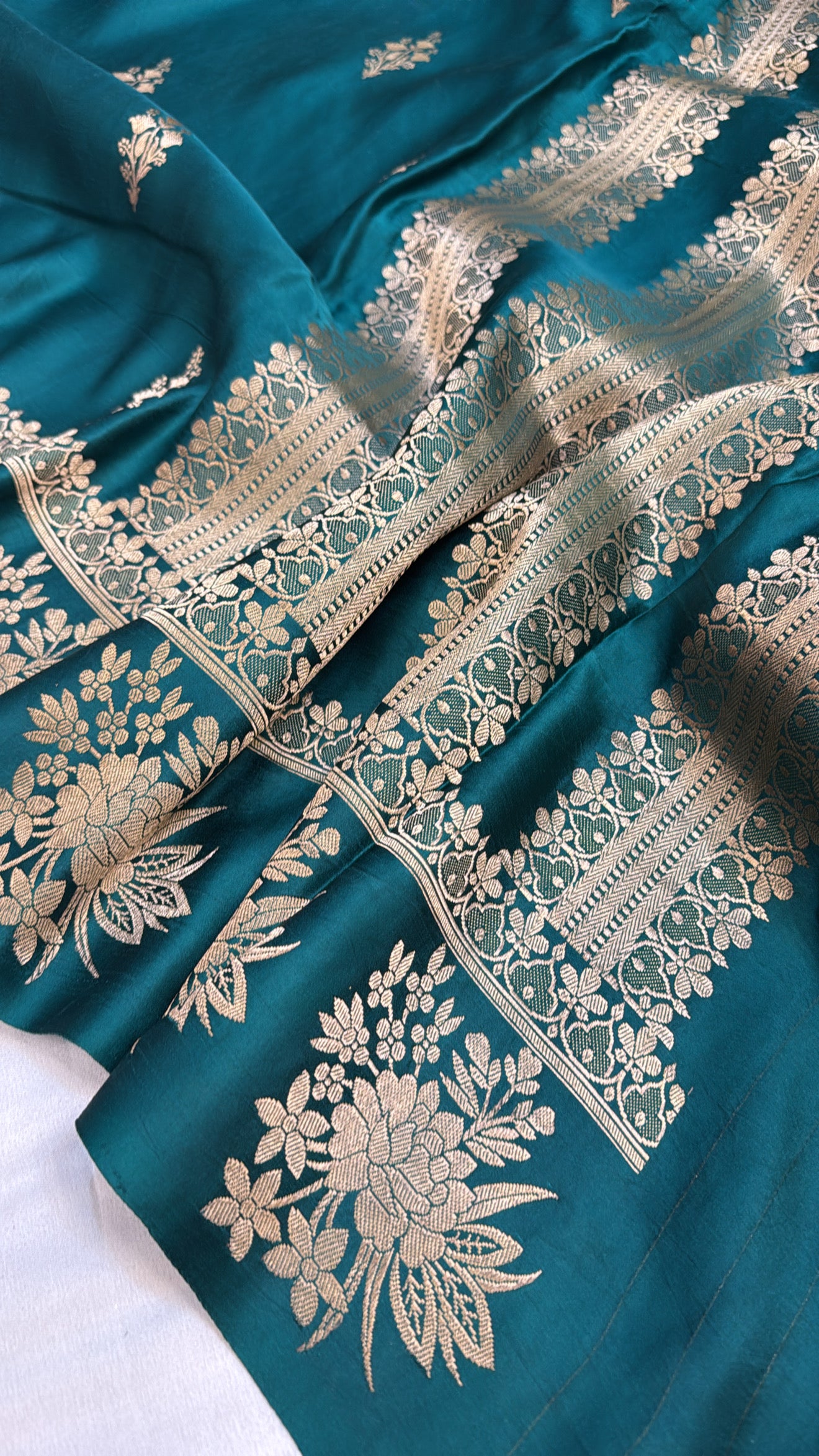 Mashru satin silk teal green banarasi border saree