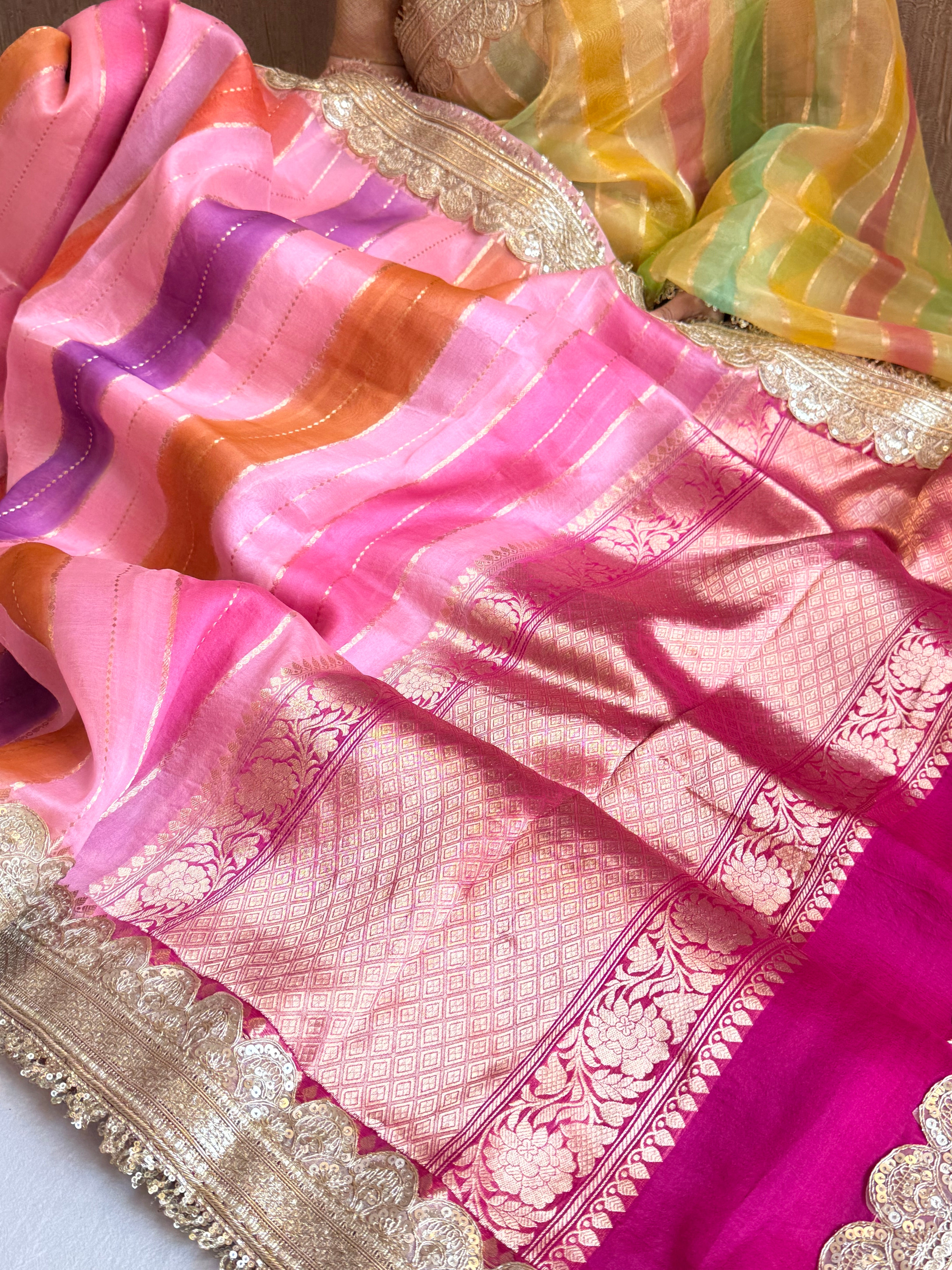 Rangeela edit kora silk striped rangkaat kadhwa weaving saree