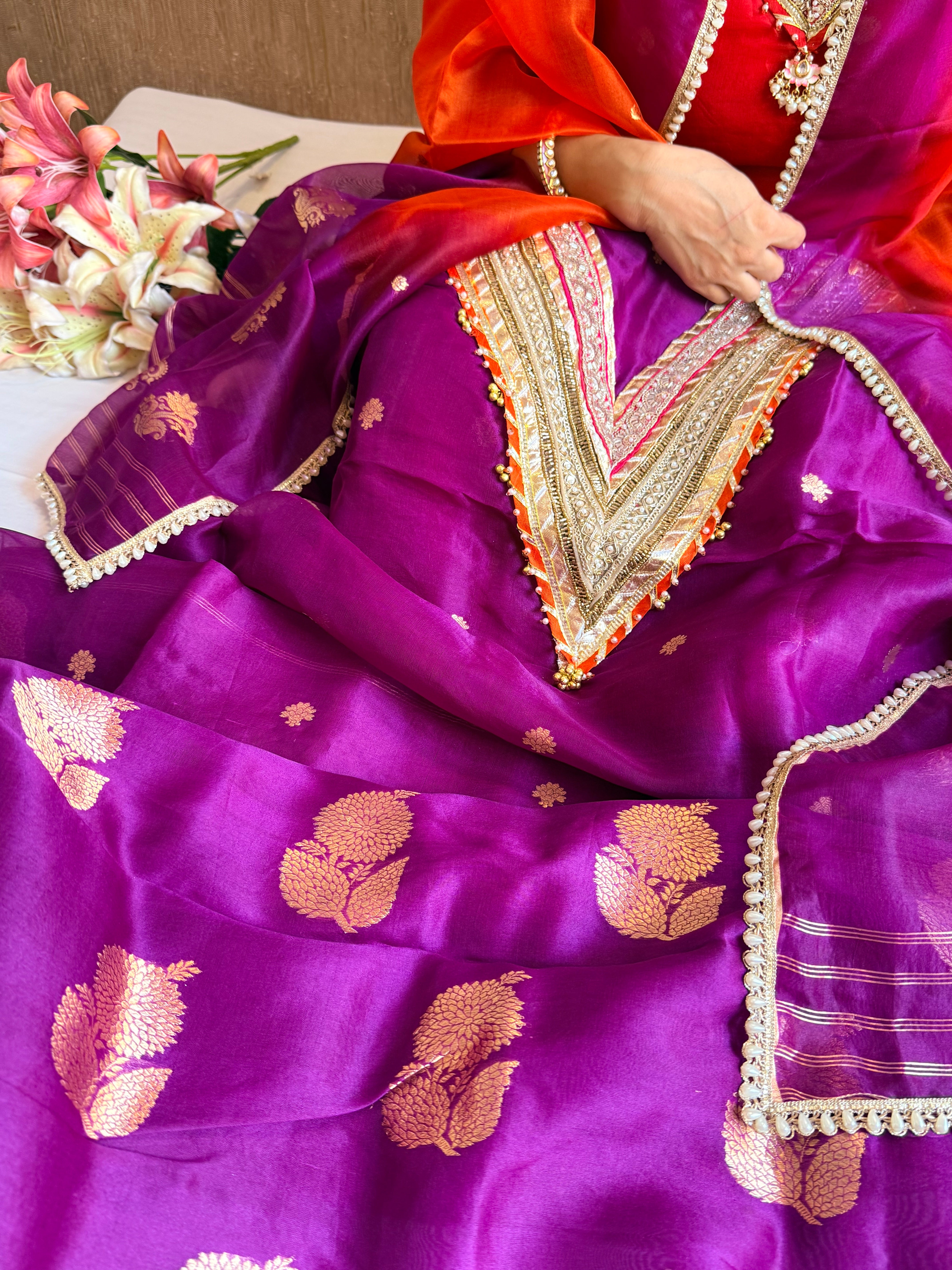 Punjabi kudi edit - Banarasi kora silk ghungroo and gotapatti suit sets