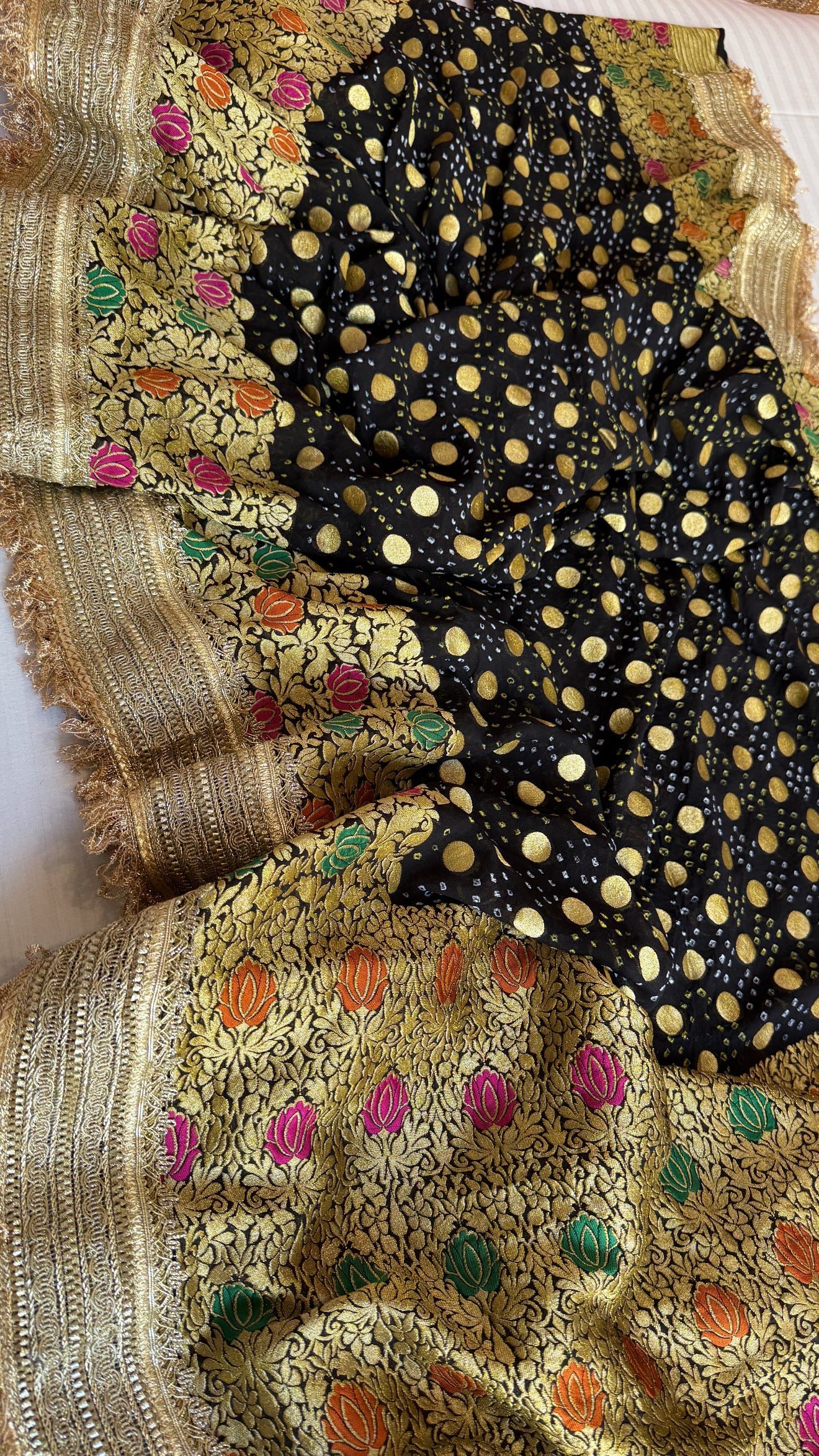 Black banarasi gorgette bandhej kadhwa meenakari saree