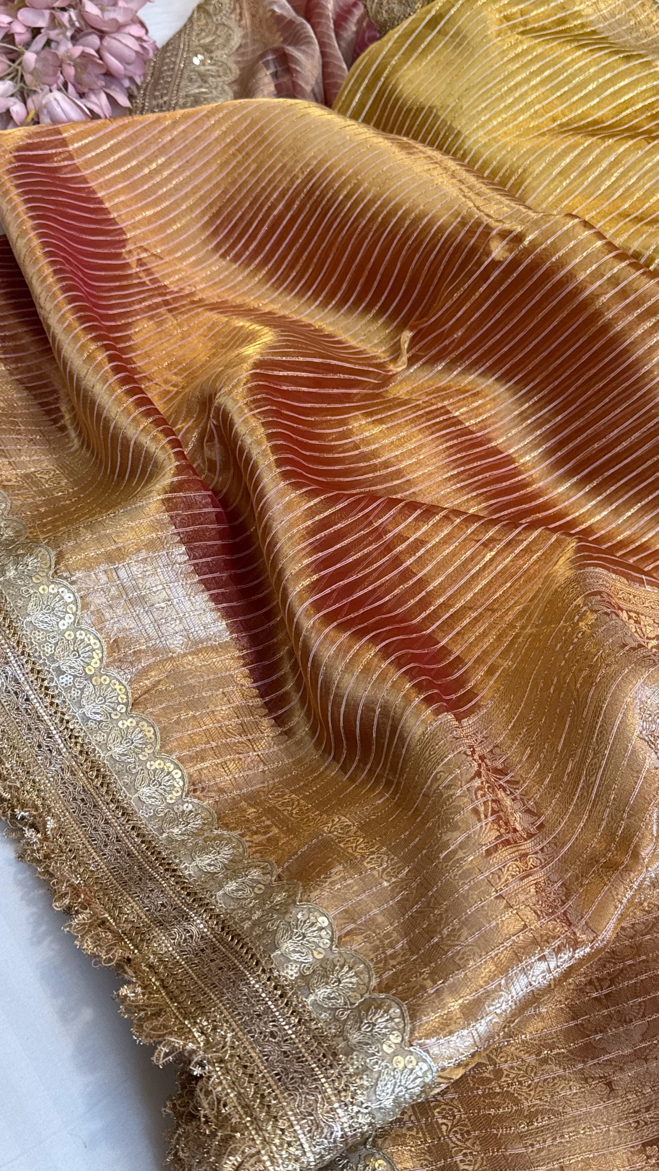 Maharani rang birangi tissue silk zari striped kadhwa saree