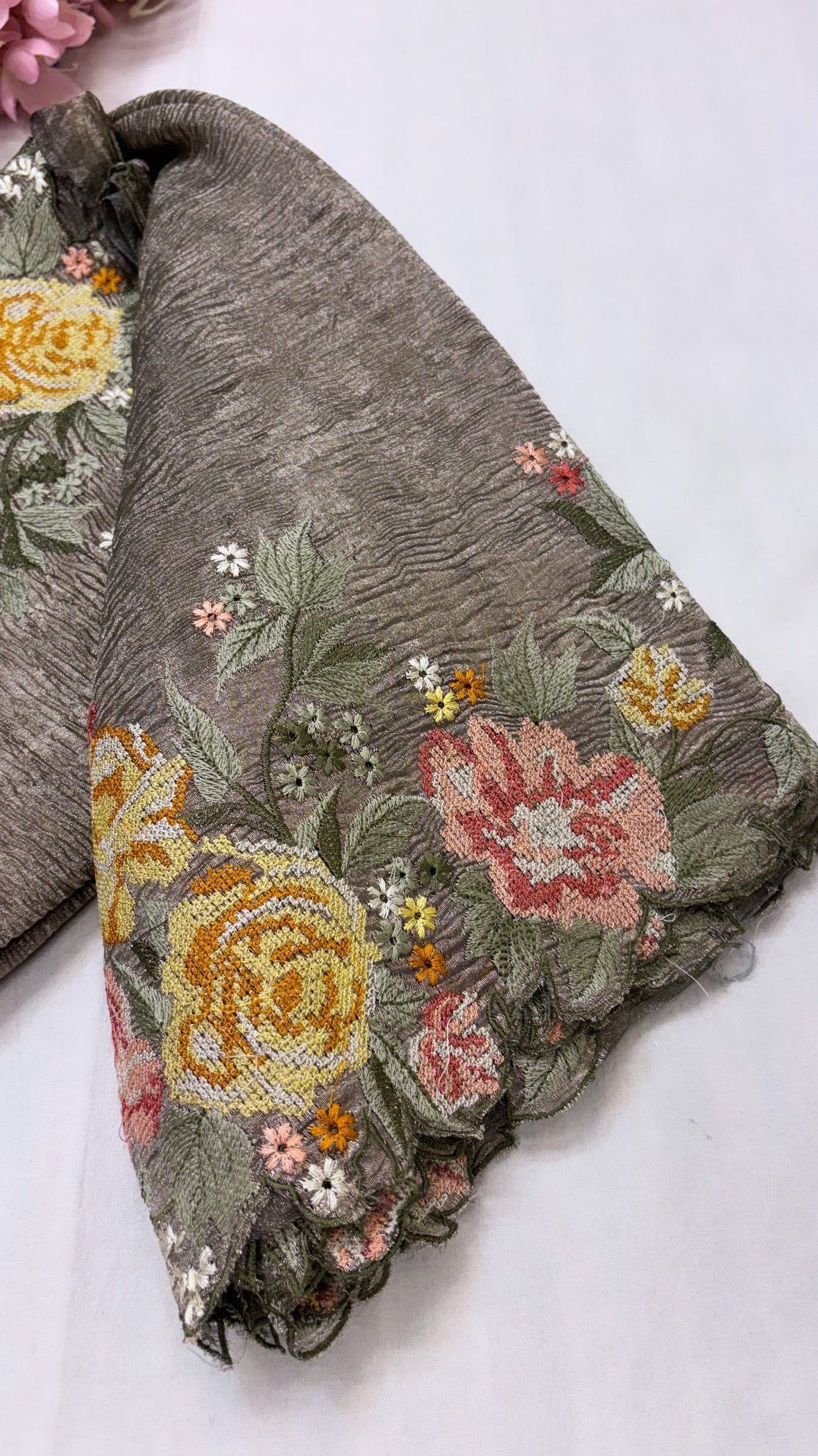 Damini charcoal crushed tissue silk saree