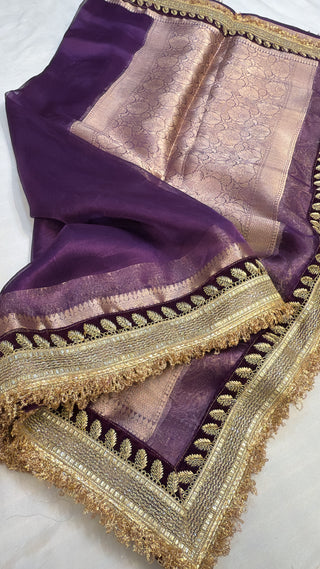 Maharani grapewine purple tissue silk saree