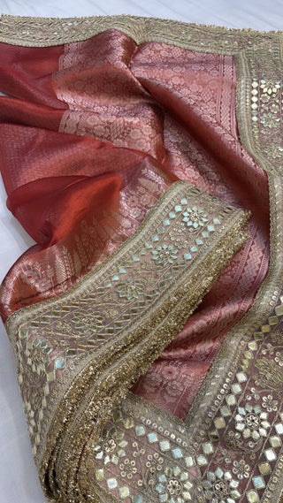 Maharani tomato red tissue silk saree
