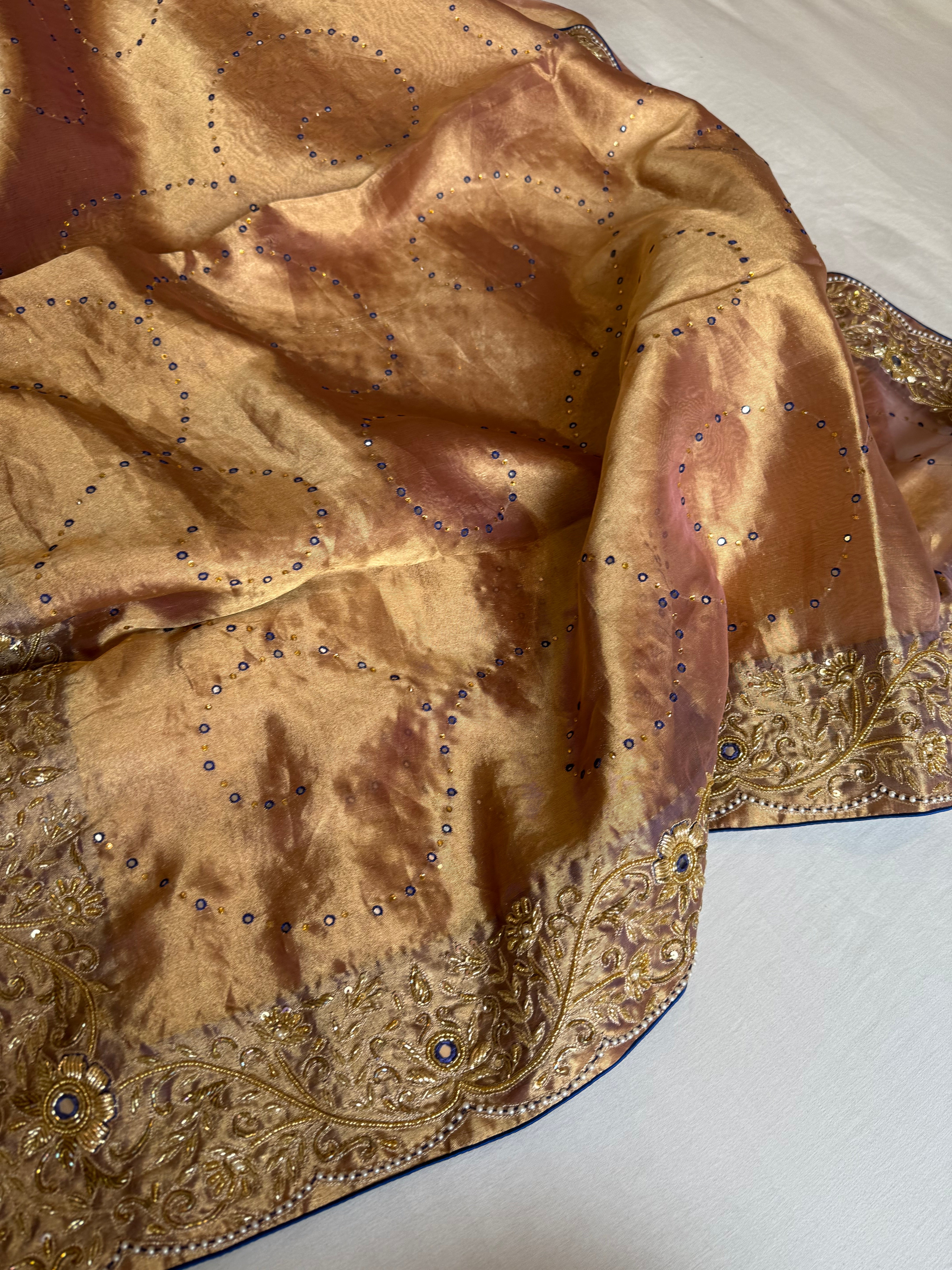 Umrao jaan inspired double diamond tissue silk zardozi work sarees