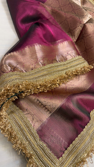 Maharani dusty hot pink tissue silk kadhwa saree