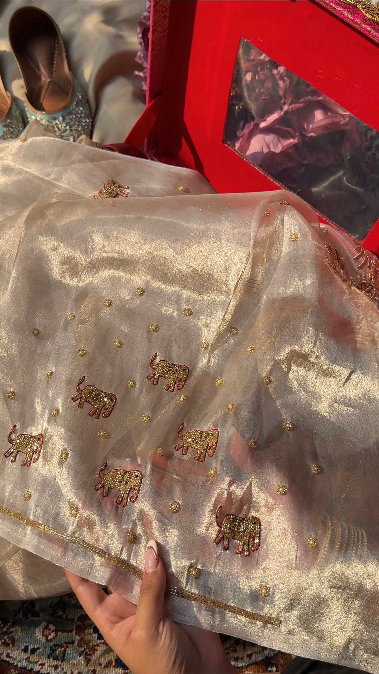 Chamkeeli edit diamond tissue silk hand embroidered kadhwa saree