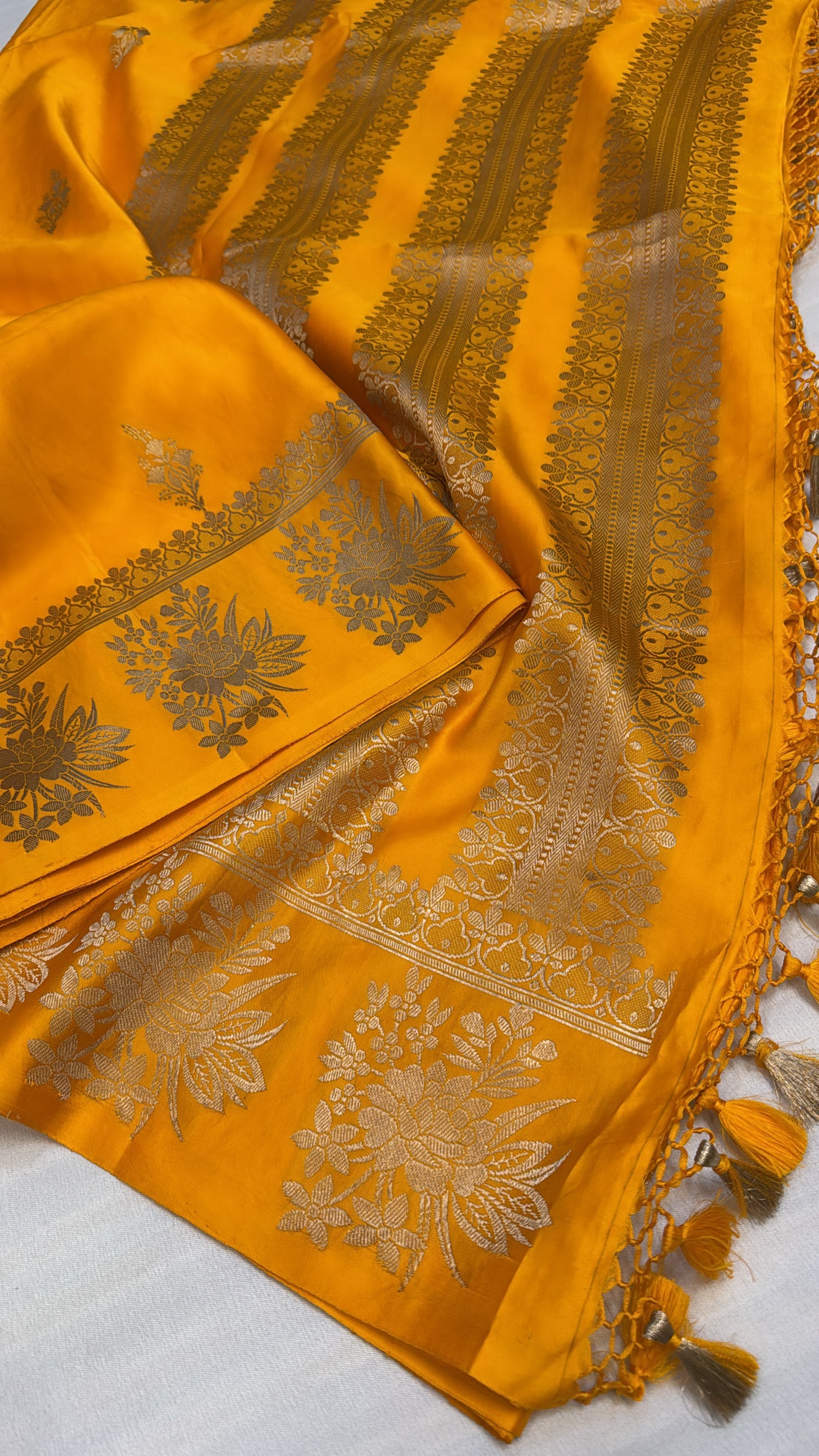 Mashru satin silk haldi yellow shade banarasi saree