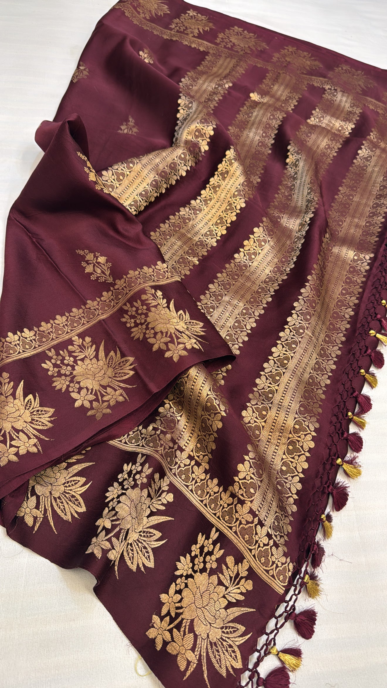 Mashru satin silk english maroon shade banarasi saree
