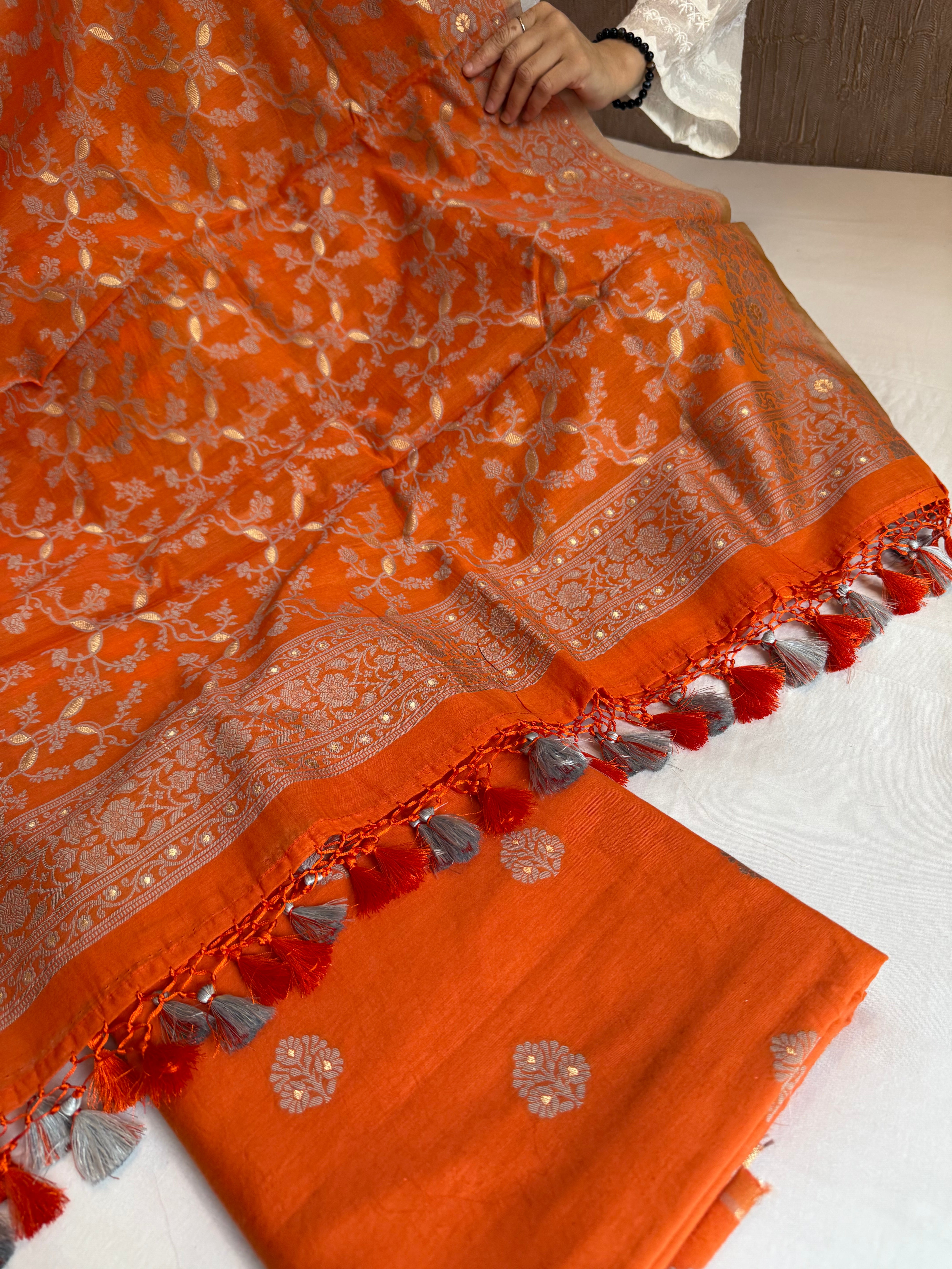 Banarasi cotton resham meenakari suit set