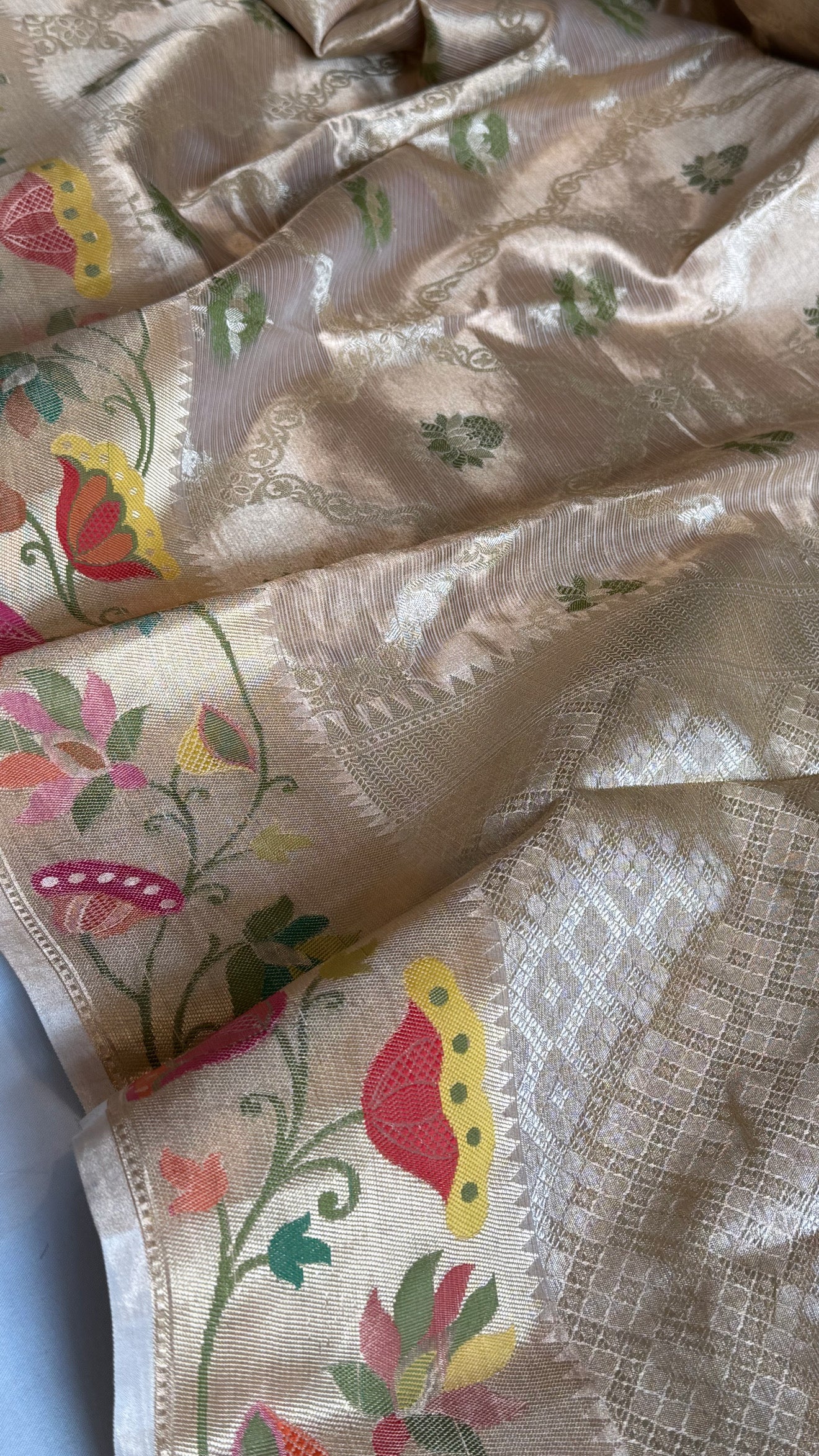 Paithani border kanjivaram gold tissue silk kadhwa meenakari saree