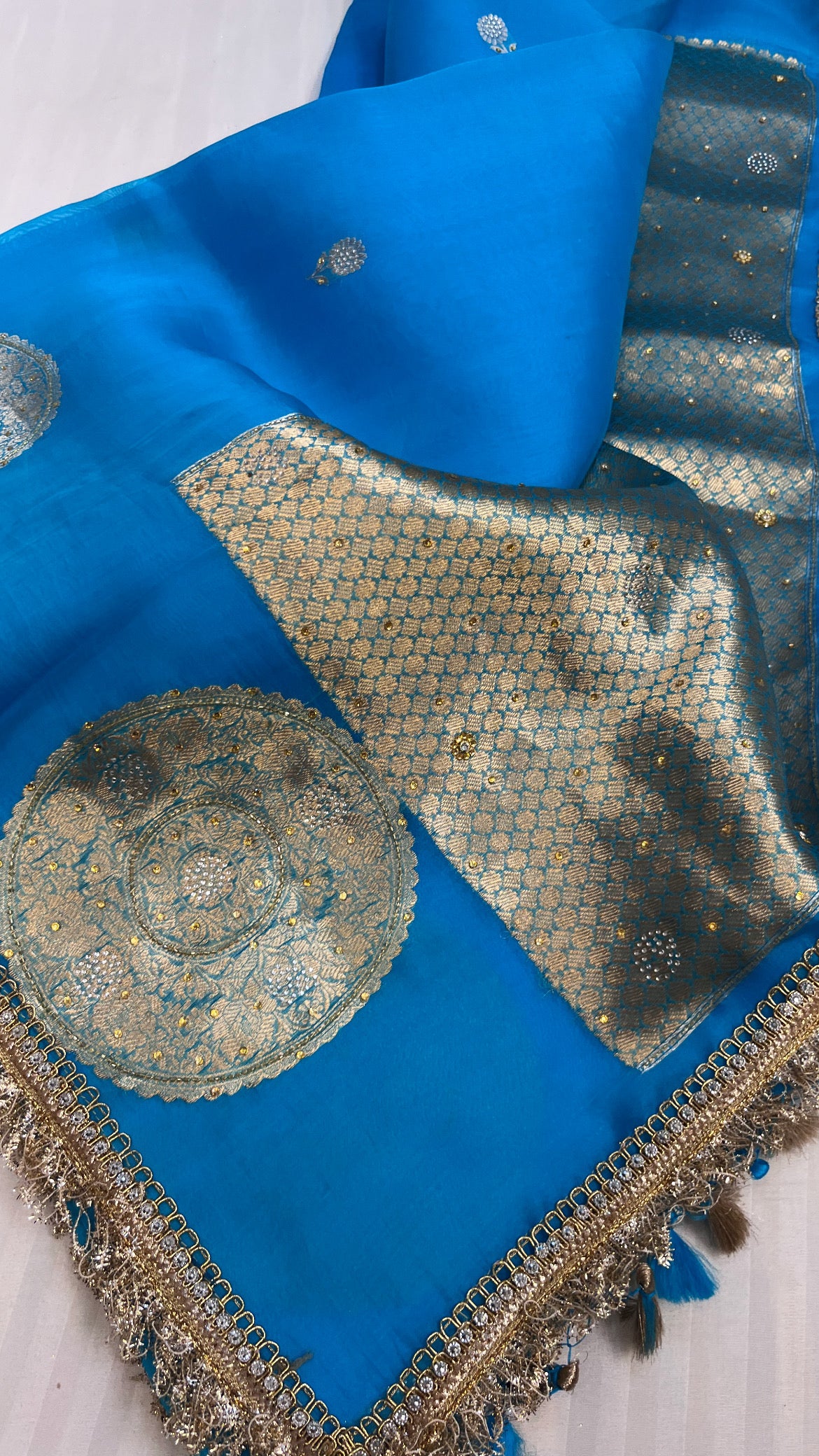 Water blue sitara kora silk stonework saree