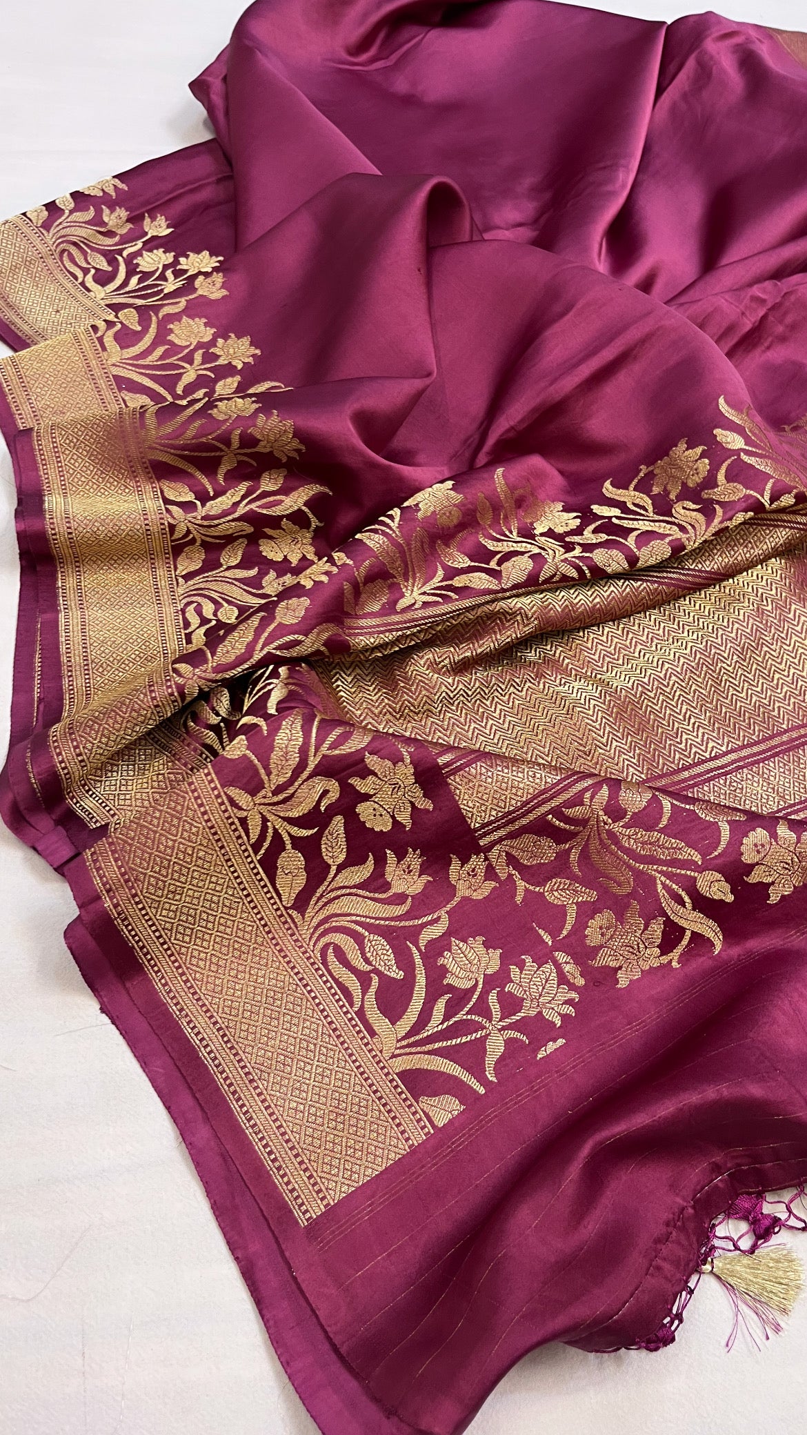 Falsa purple banarasi mashru silk kadhwa border saree