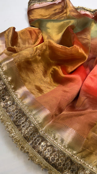 Maharani rang-bihari multicolour shaded tissue silk saree