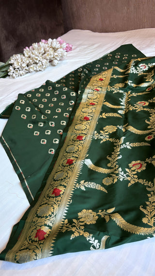 Dark green banarasi mashru silk suit set