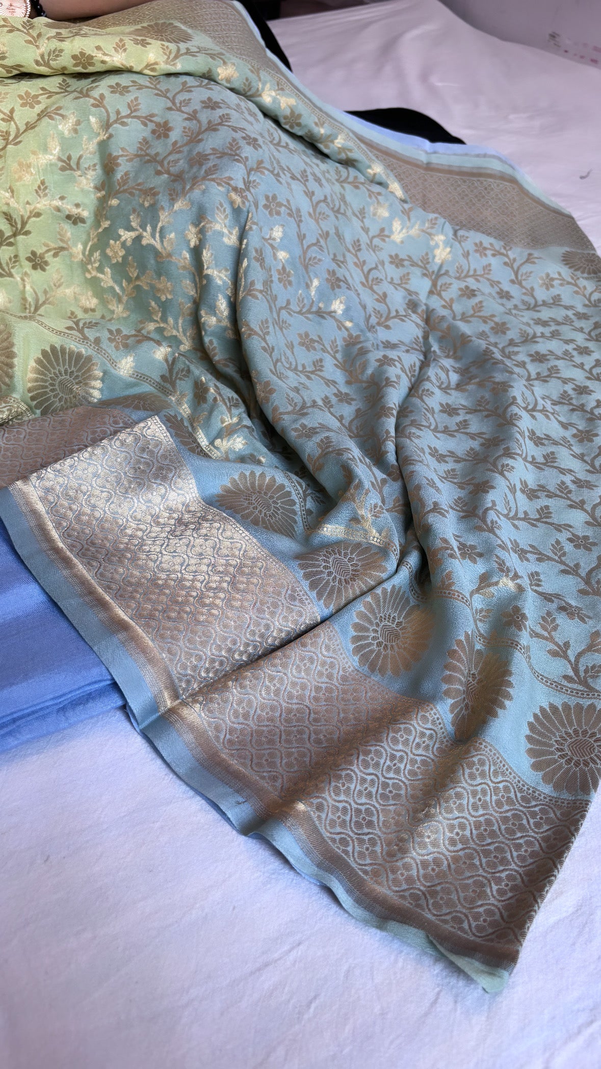 Meher moonga silk soft blue ombre shaded suit set