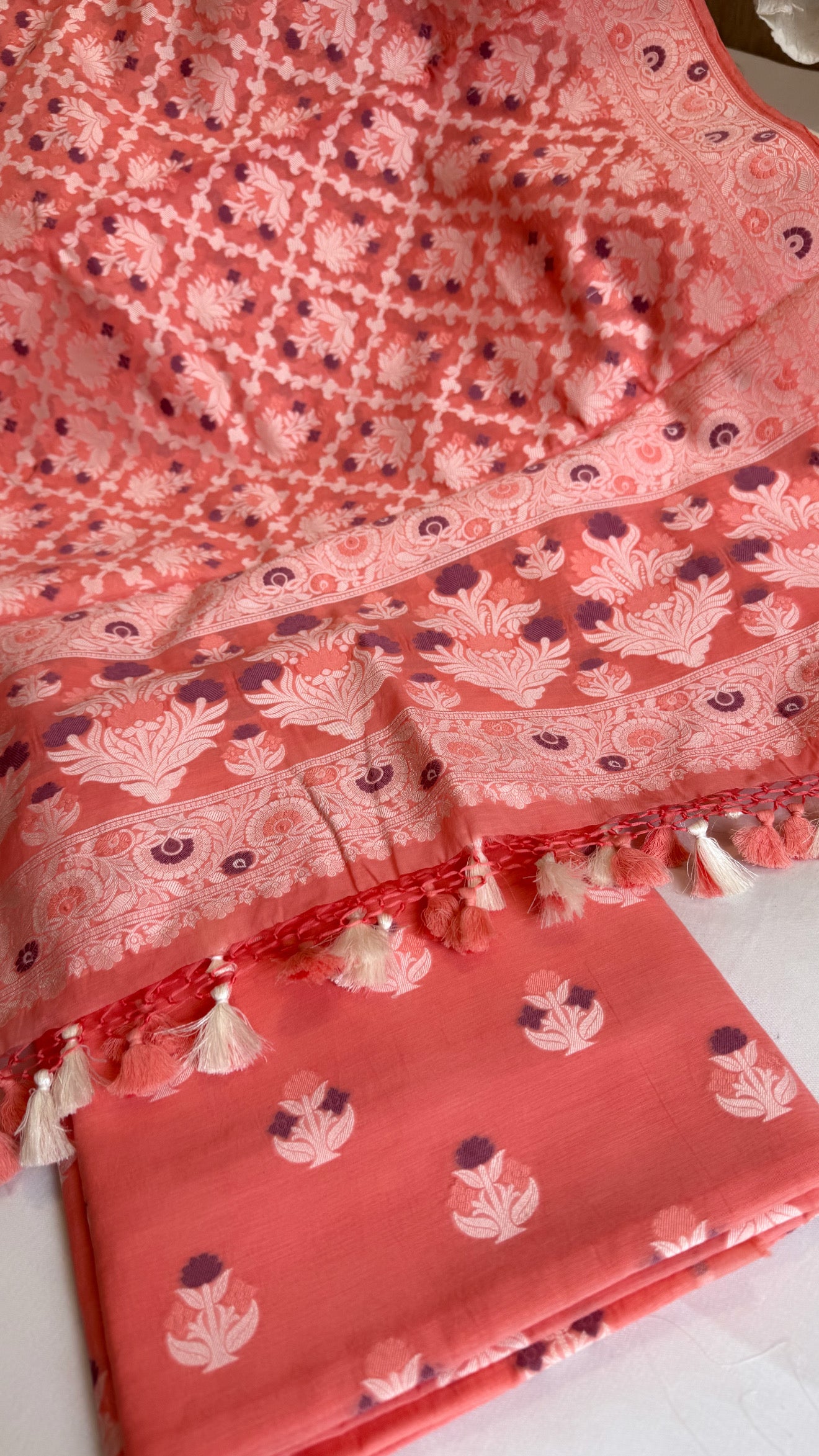 Banarasi cottom resham meenakari suit set