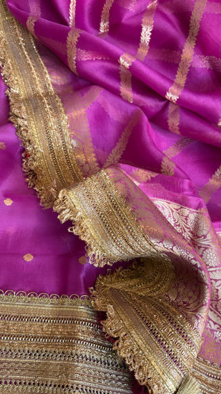 Magenta purple kora silk gotapatti kadhwa suit set