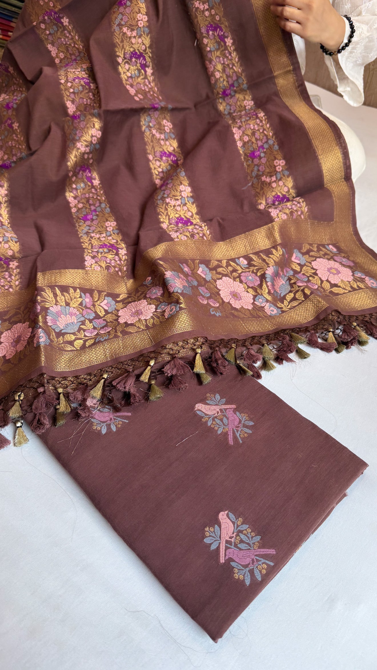 Banarasi cotton resham meenakari suit set