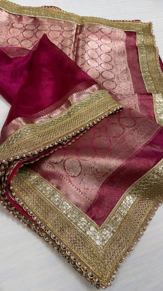 Maharani metallic pink tissue silk kadhwa saree