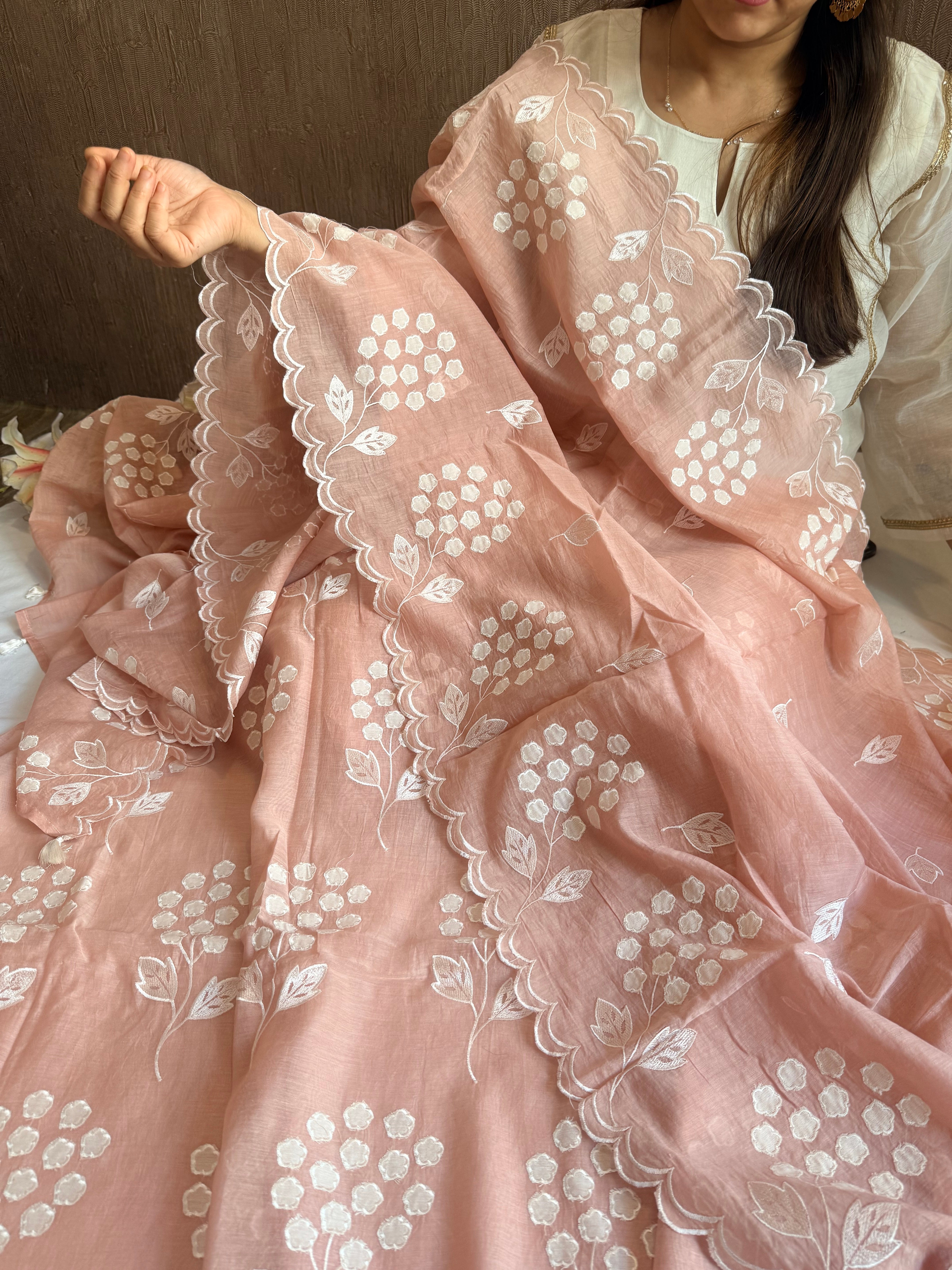 Alia bhatt inspired banarasi mulmul appliqué work suit set