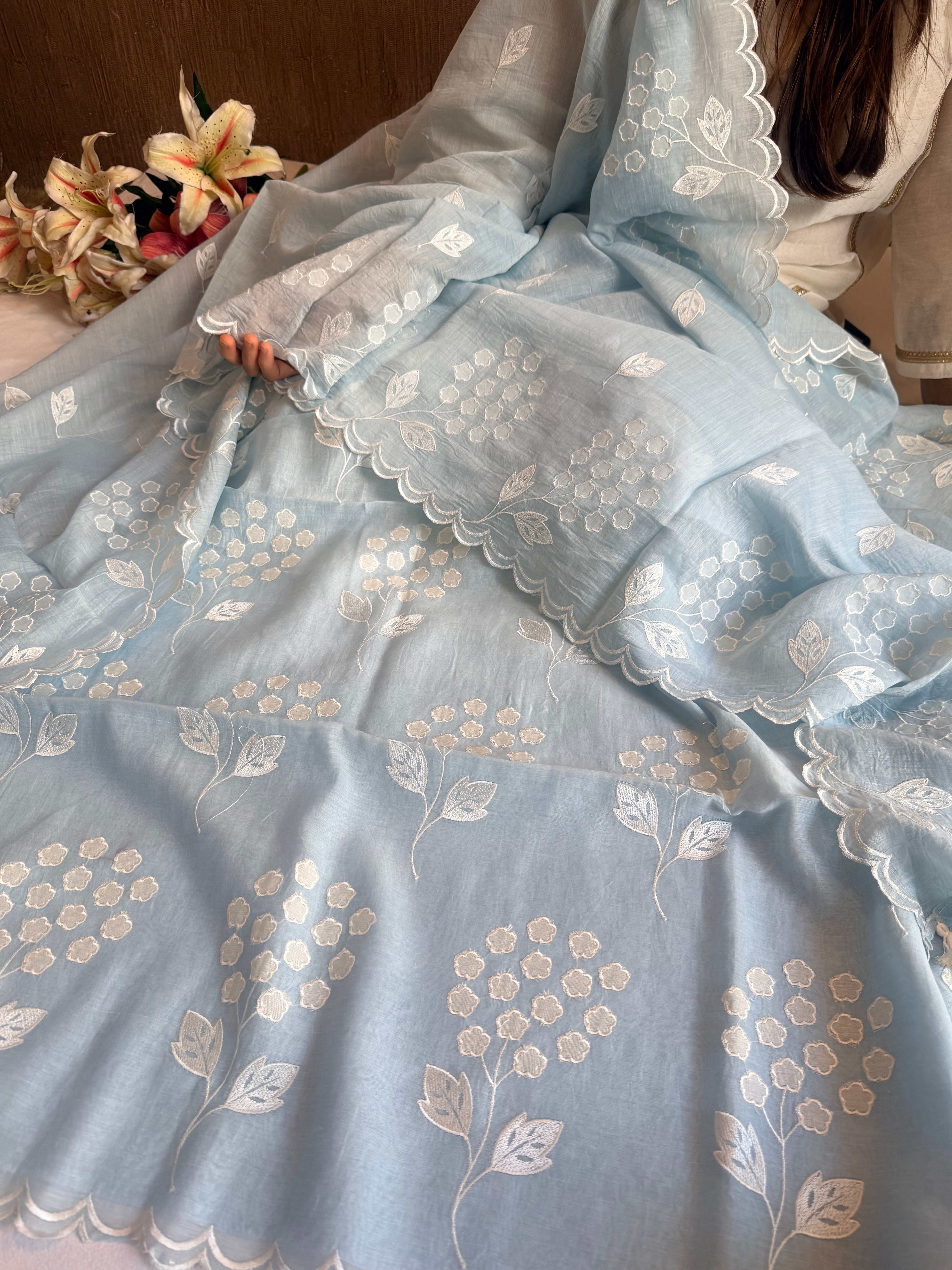 Alia bhatt inspired banarasi mulmul appliqué work suit set