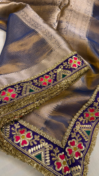 Ink blue maharani tissue silk meenakari border saree