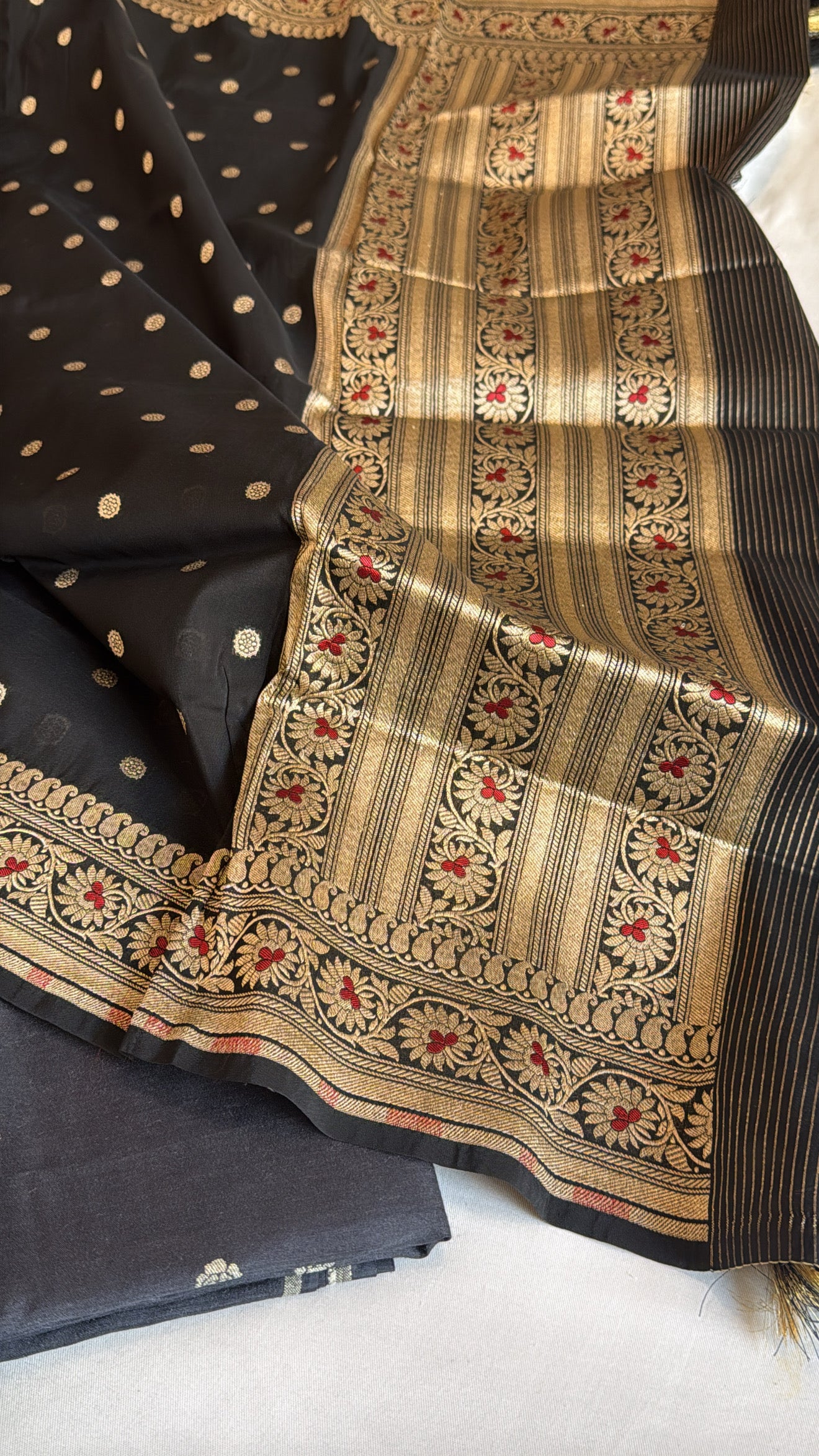Vivah edit - Charcoal black moonga silk kurta paired katan silk meenakari duppata set
