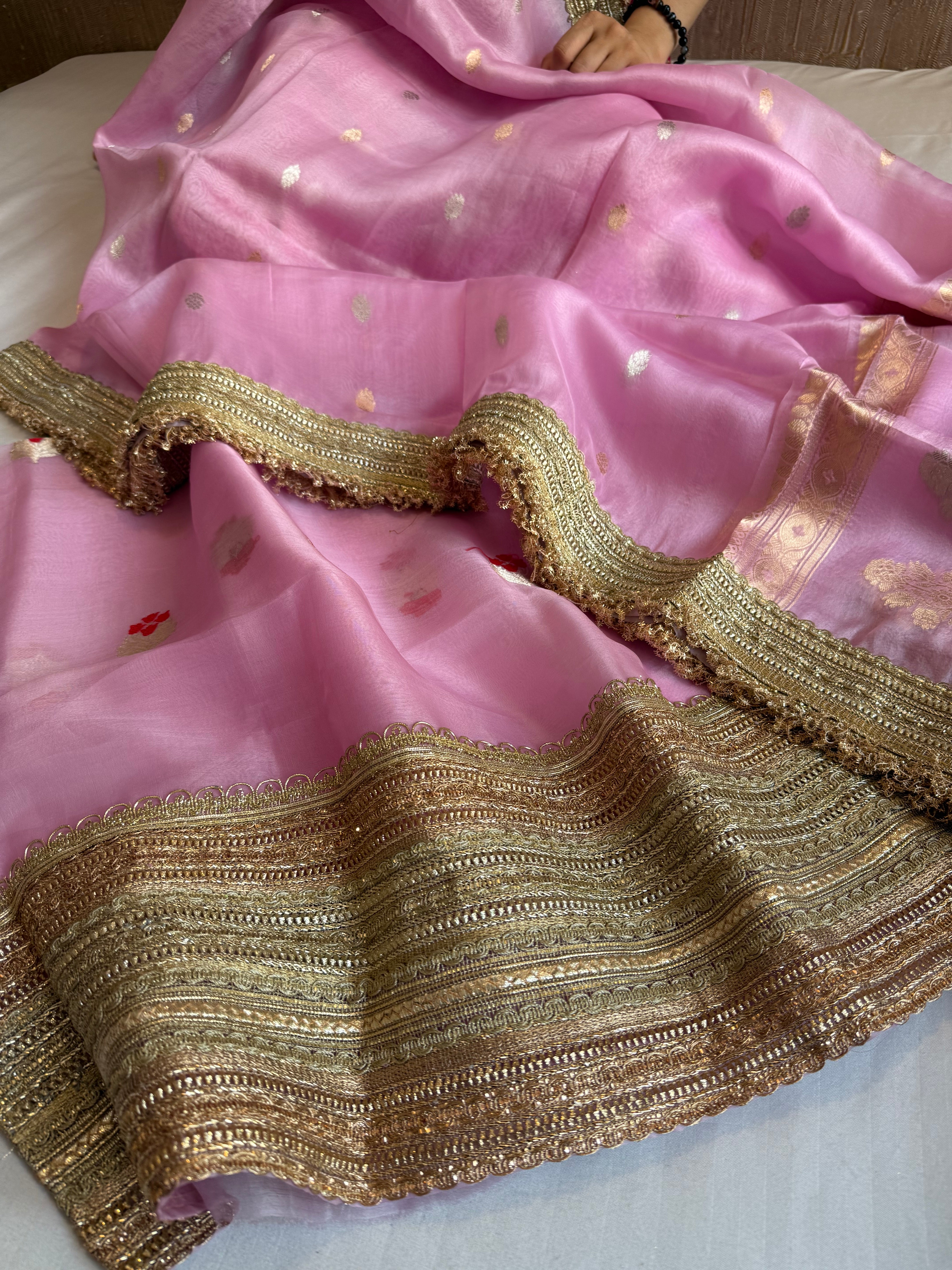 Blush pink kora silk kadhwa buti gotapatti suit set