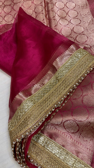 Maharani metallic pink tissue silk kadhwa saree