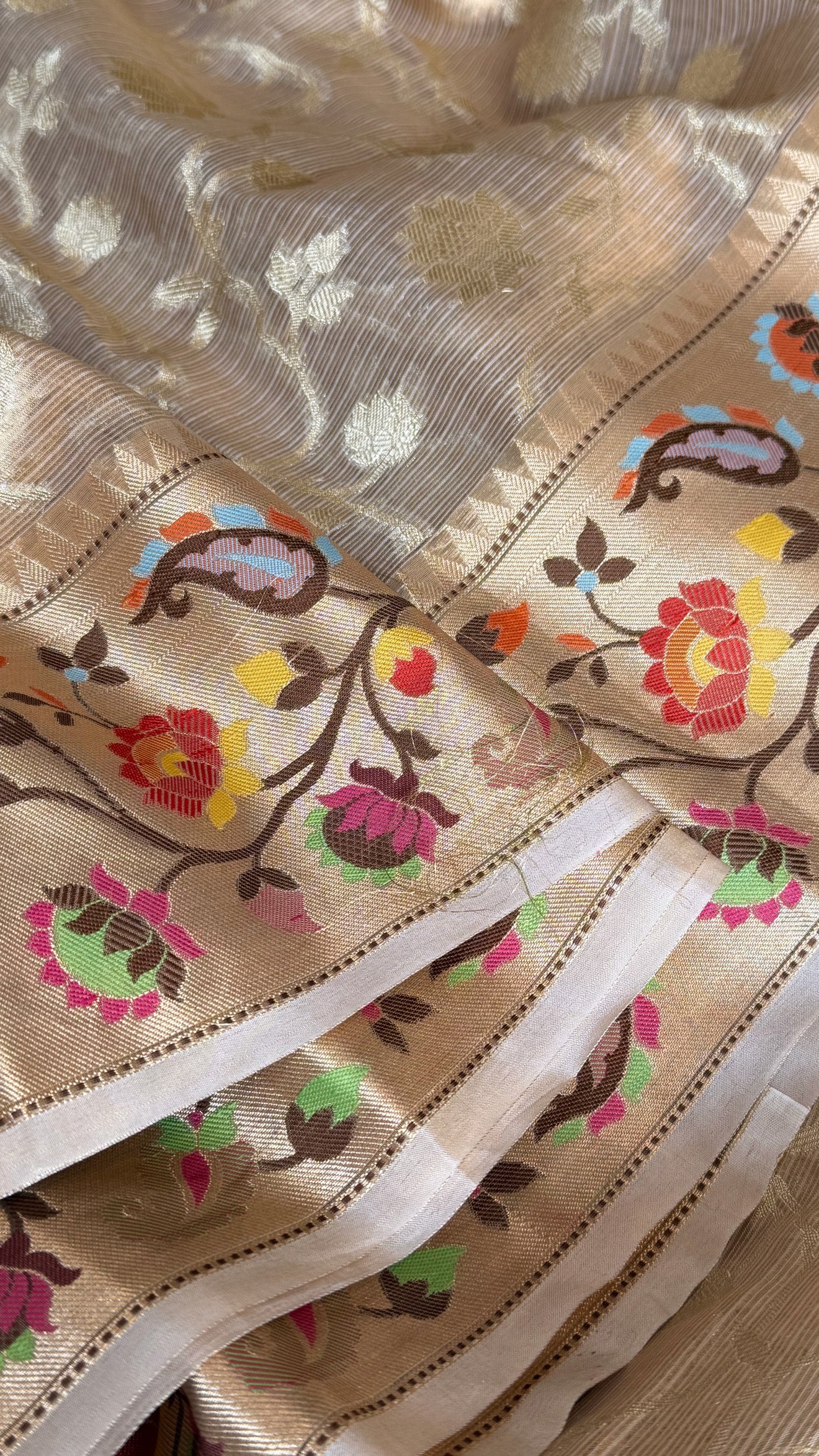 Paithani border kanjivaram banarasi tissue silk meenekari kadhwa saree