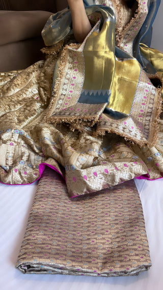 Blueish gold tissue silk kali wale lehenga