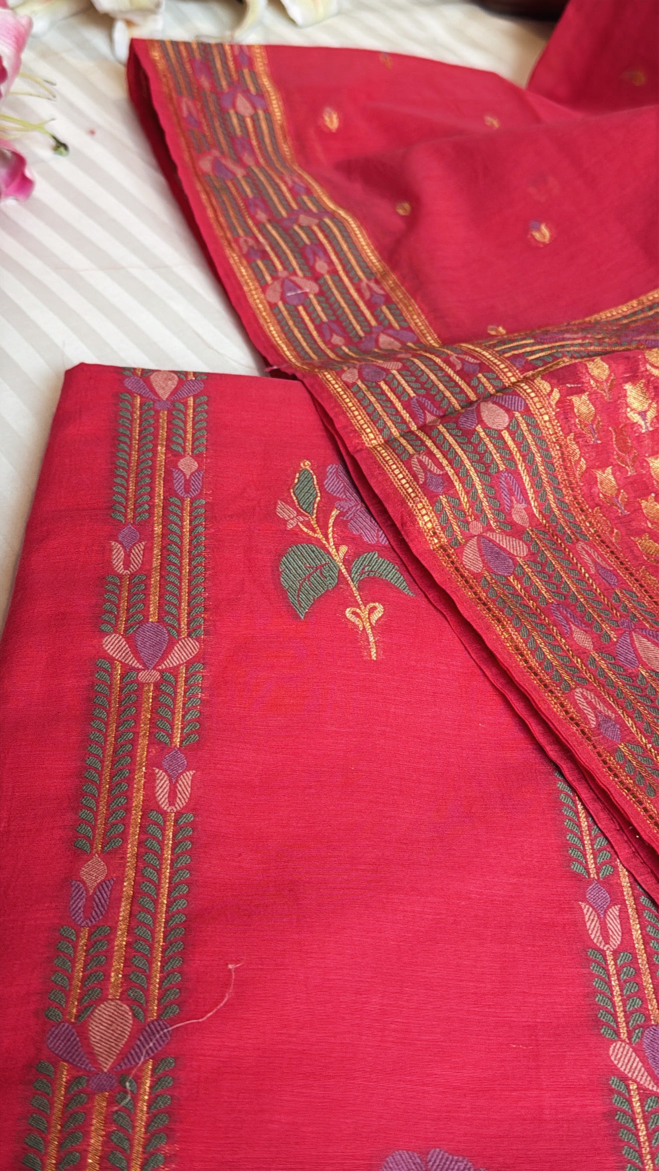 Banarasi cotton silk kadhwa meenakari suit set