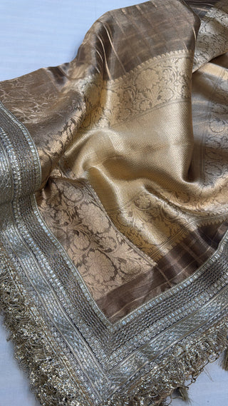 Maharani choco brown tissue silk saree