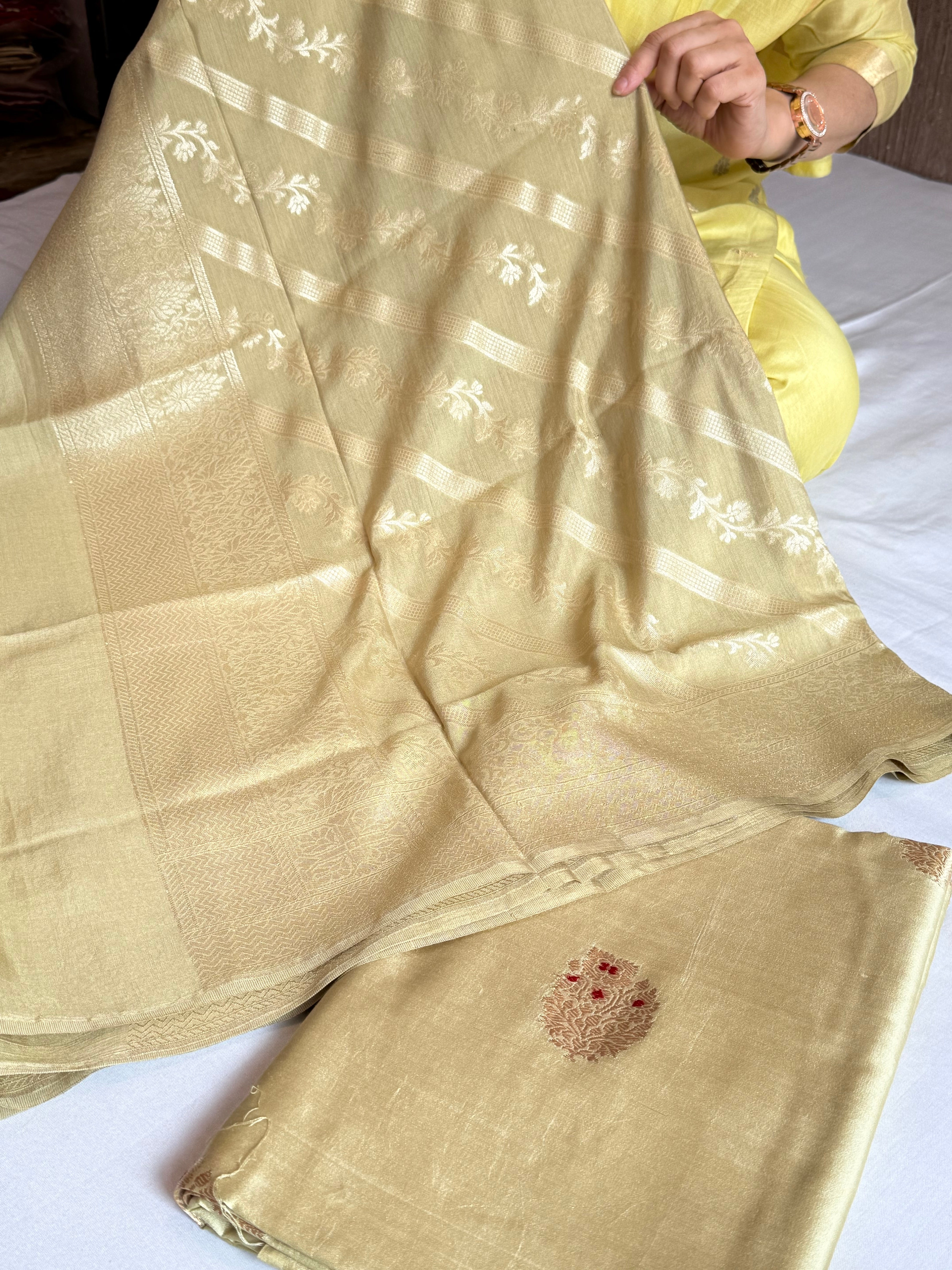 Mint green moonga silk kadhwa buti jungla meenakari suit sets