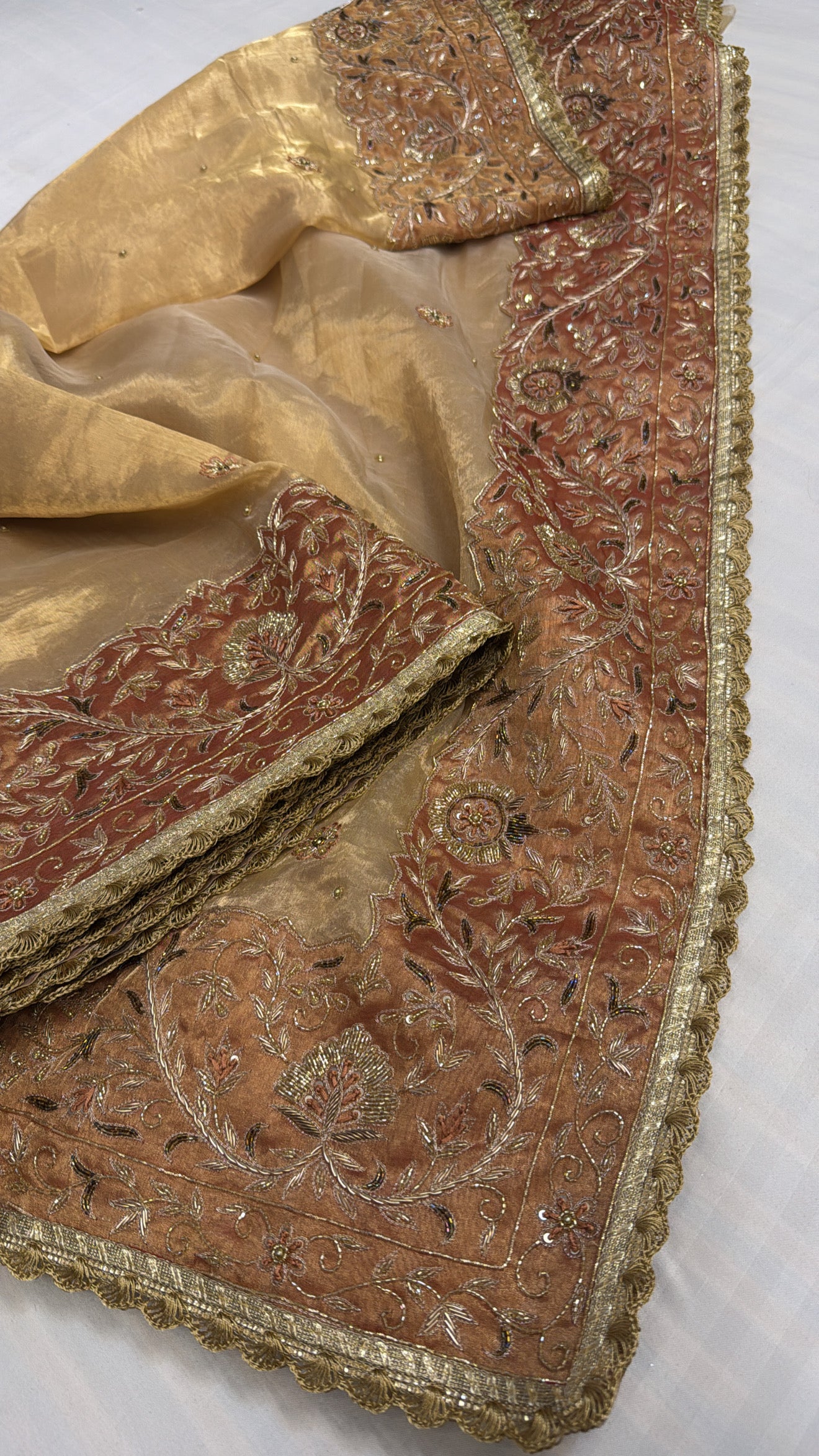 Banarasi heavy zardozi border tissue silk hand embroidered saree