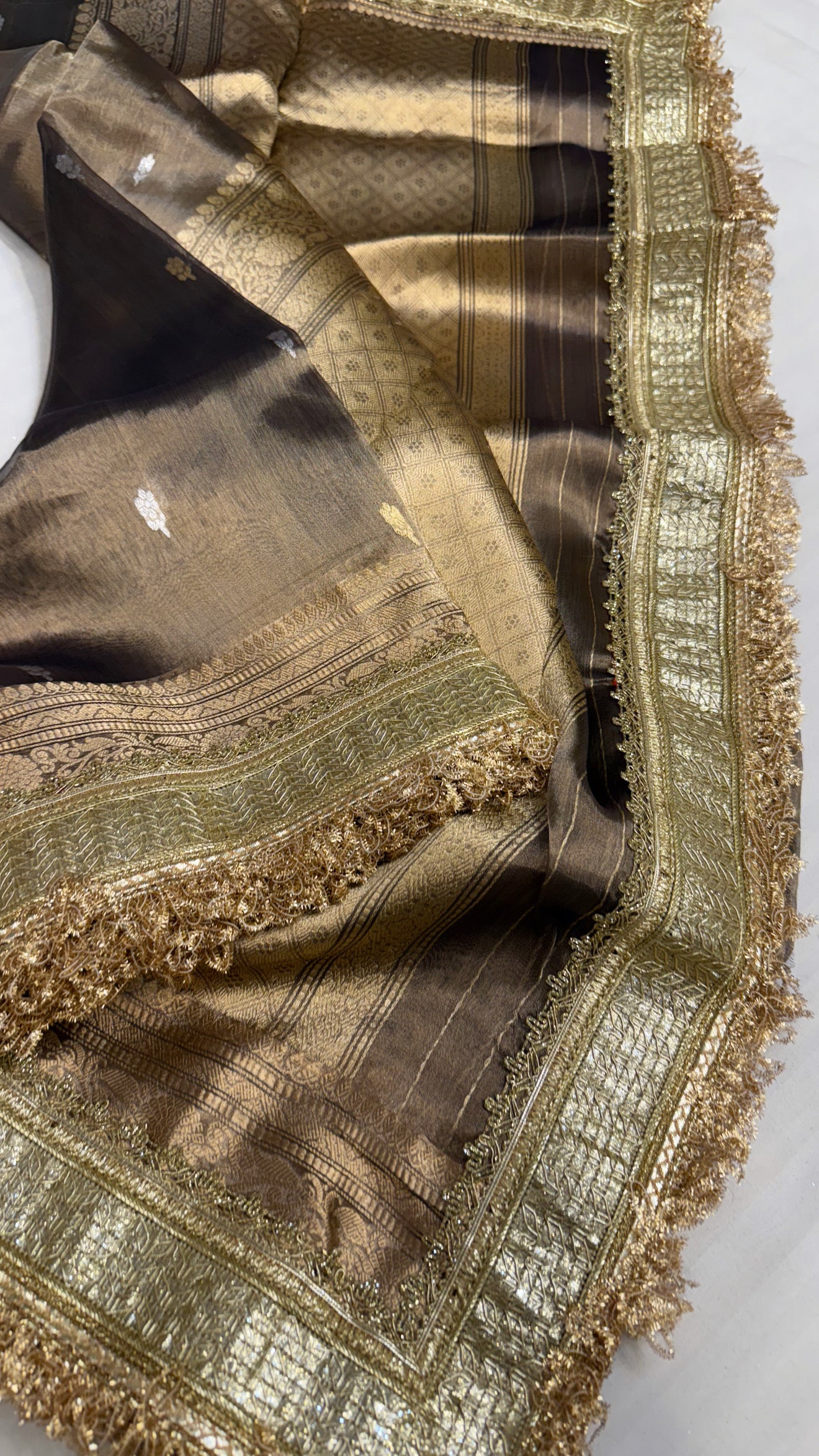 Maharani antique gold tissue silk kadhwa buti saree