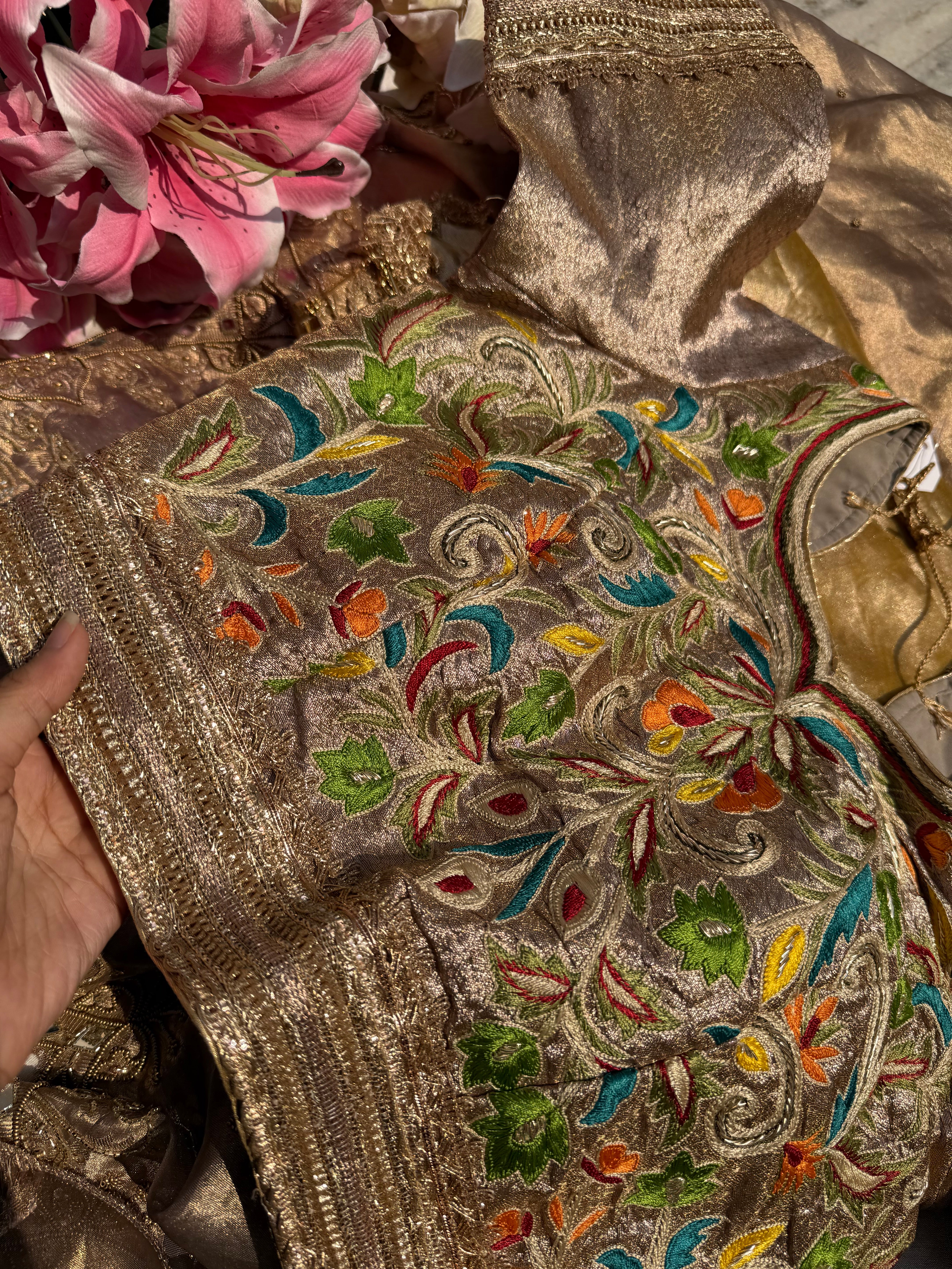 Parsi gara hand embroidered tissue free size blouse piece