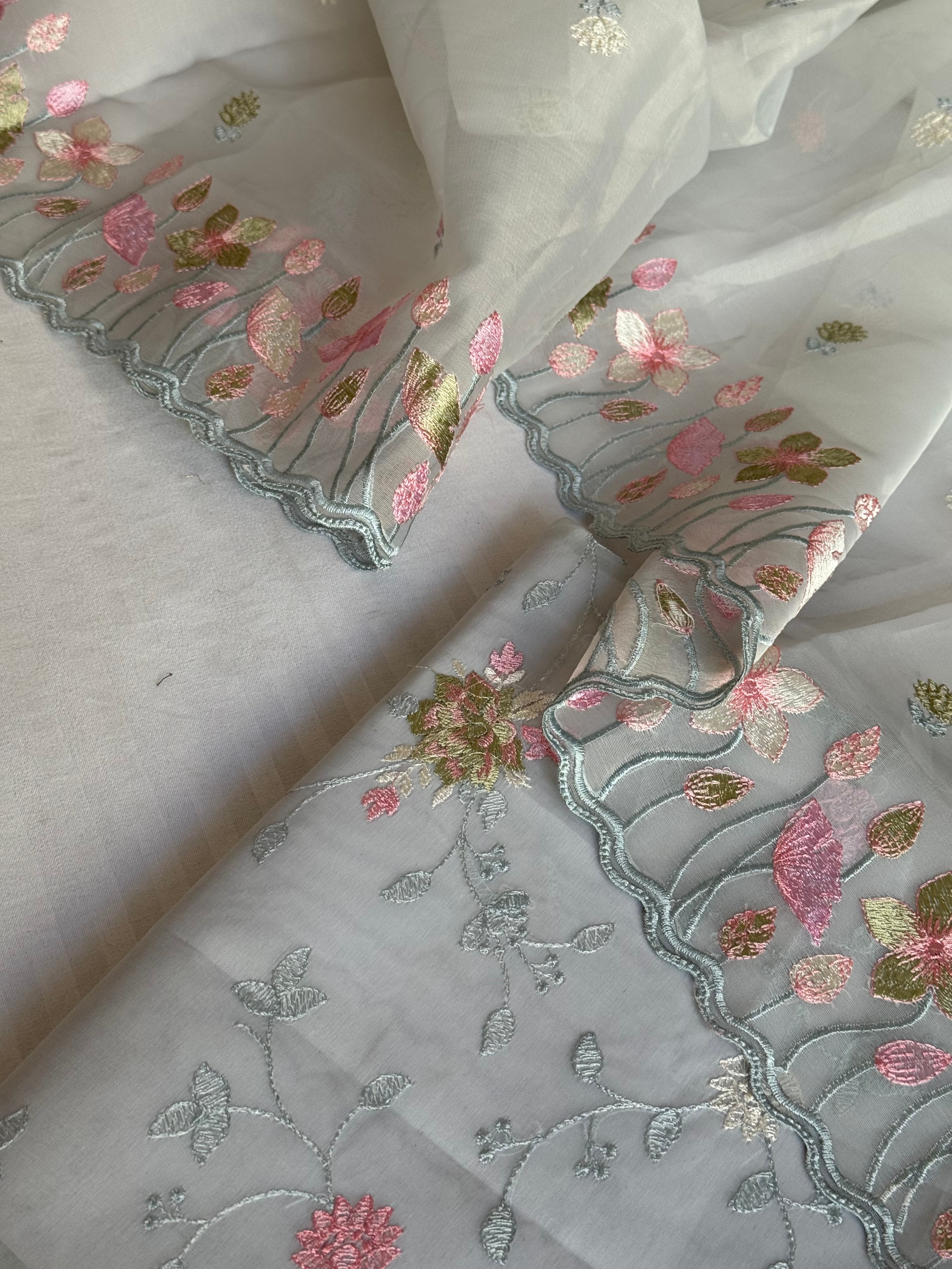 Ice blue kora silk banarasi parsi gara hand embroidered kadhwa suit set