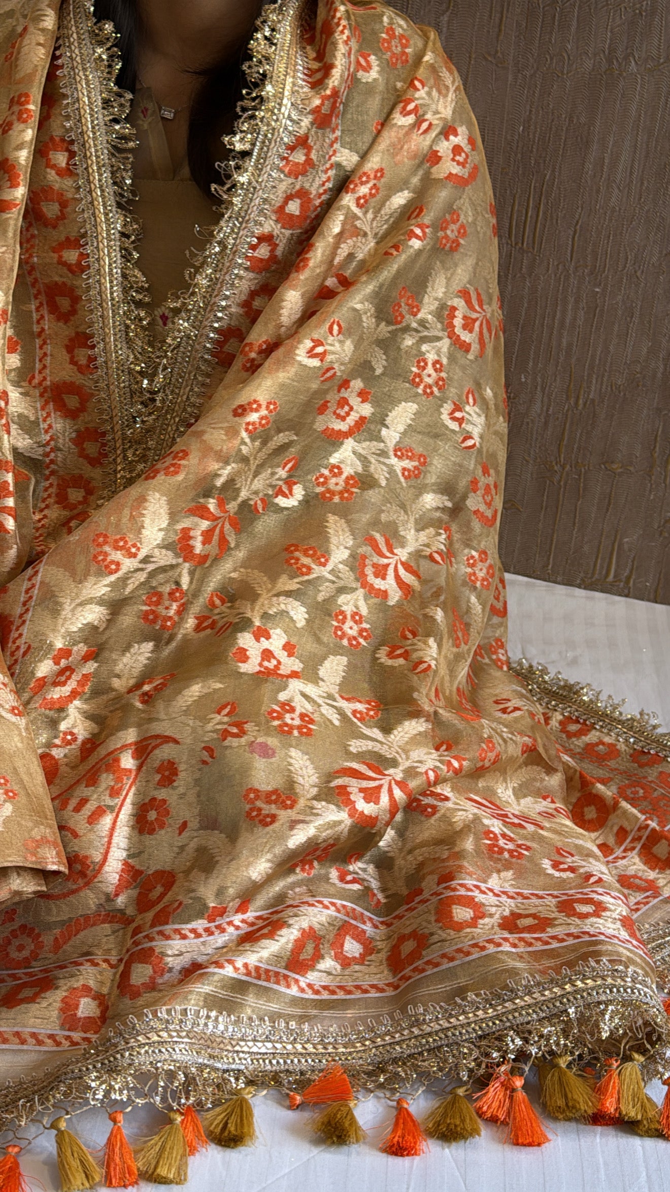 Vivah edit - Golden tissue silk jamdani meenakari hand embroidered suits