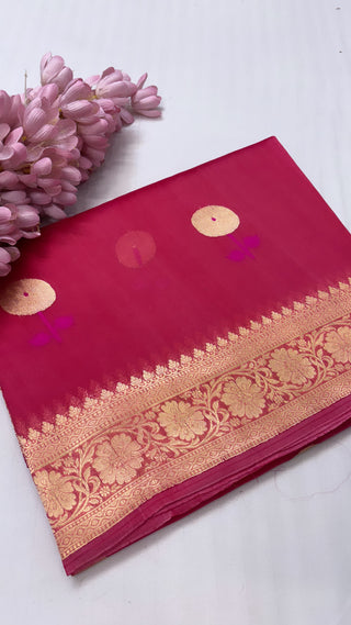 Pure banarasi garnet shade kadhwa meenekari kora silk kadhwa saree with meenakari buti