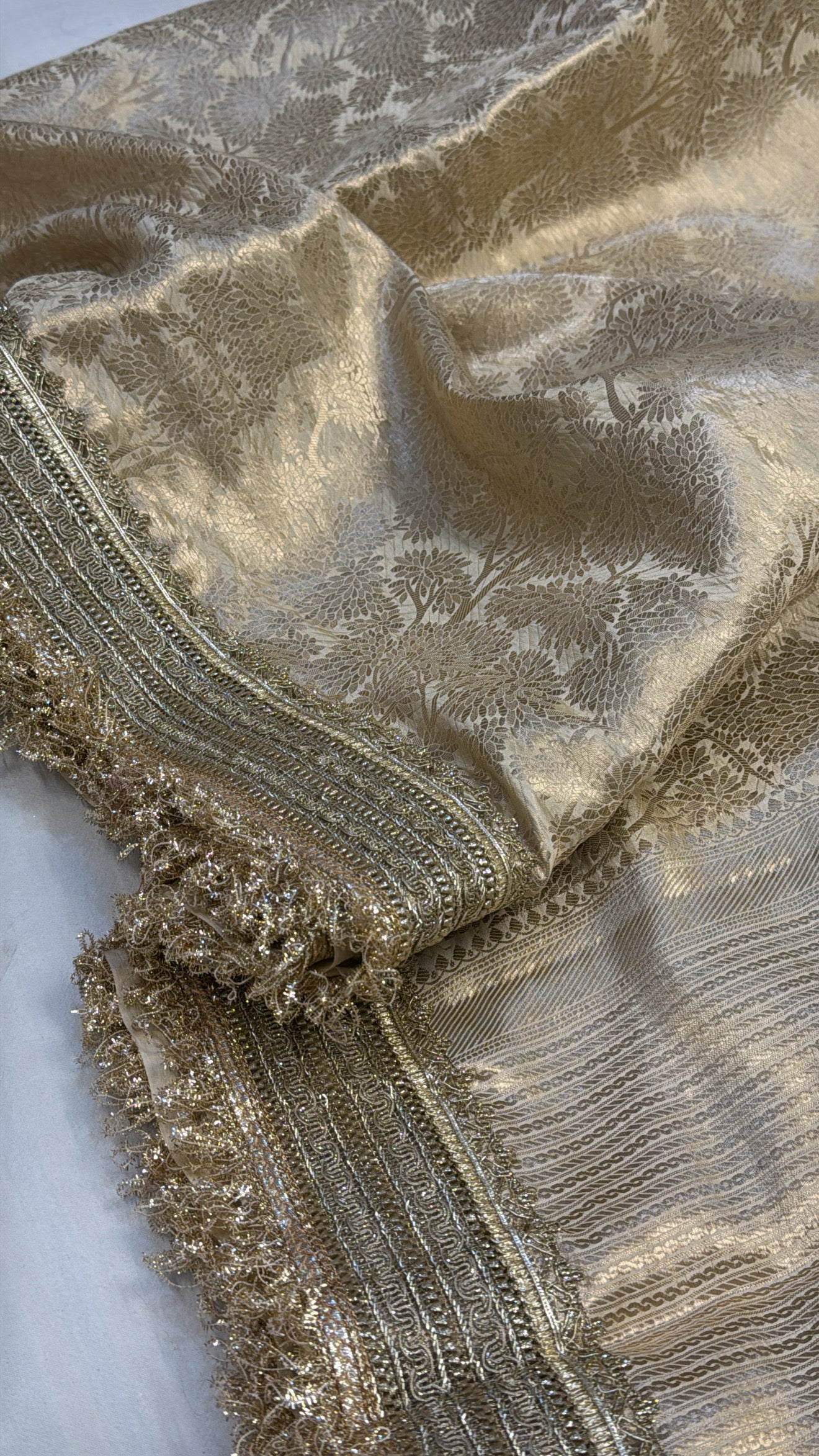 Golden tissue silk brocade kadhwa saree