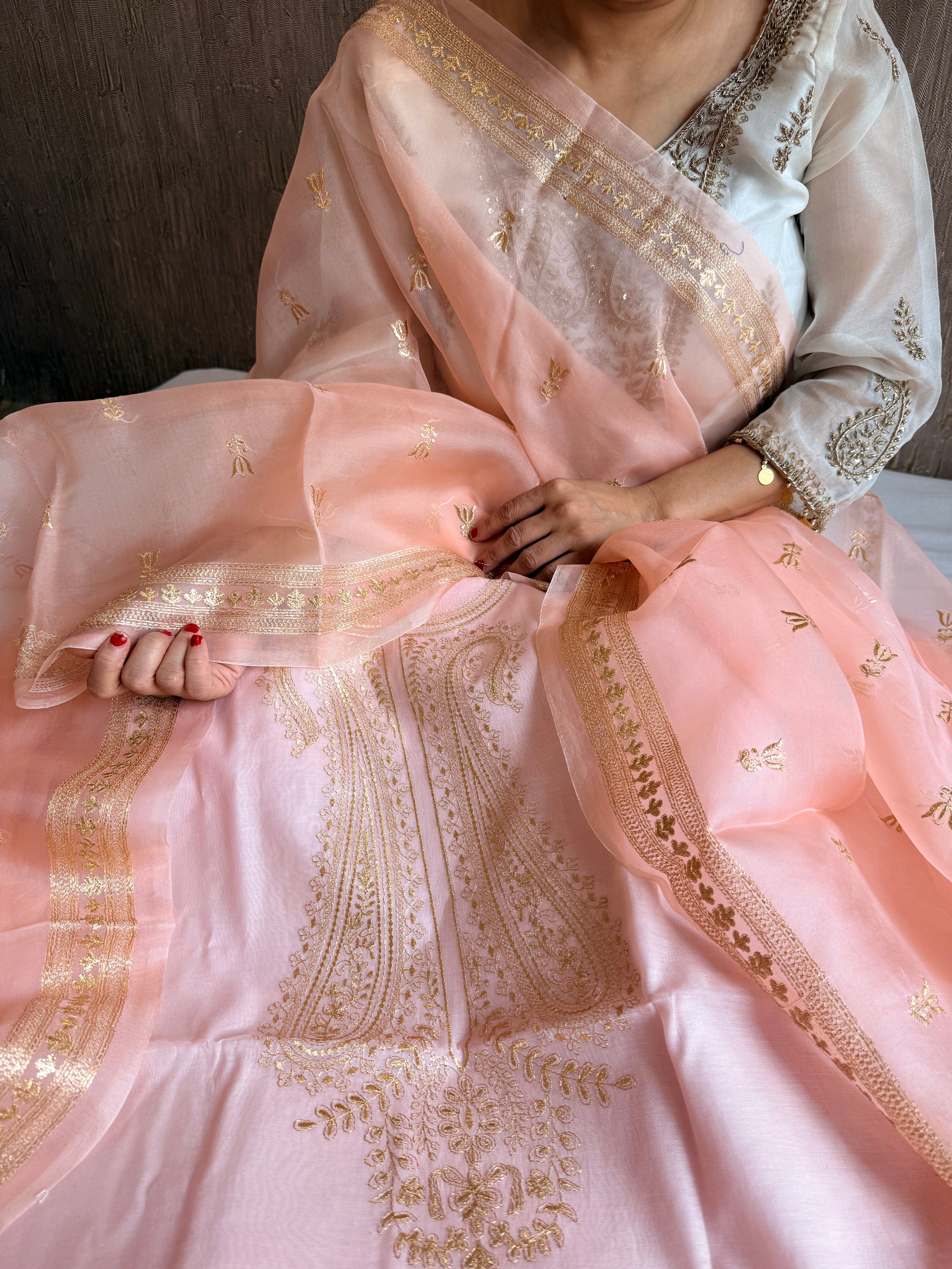 Mul cotton aariwork hand embroidered banarasi suit set