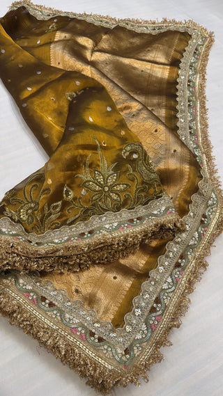 Dulhan wali saree - Antique gold tissue silk hand embroidered saree