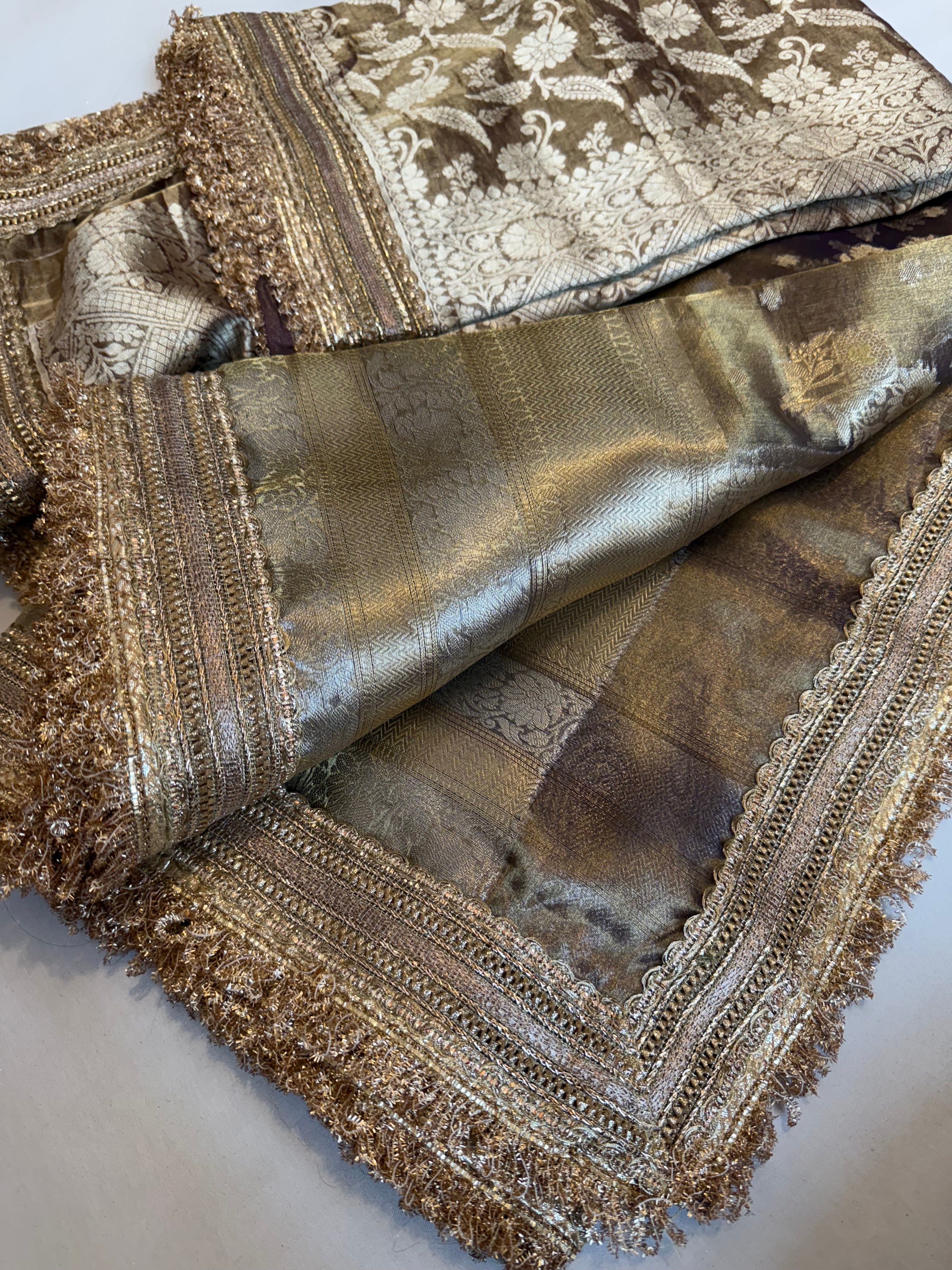 Maharani antique gold saree duppata set