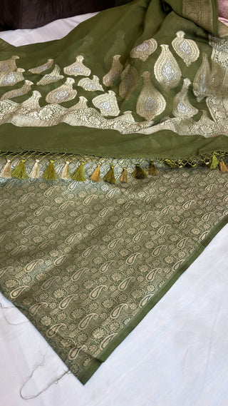 Mehendi green moonga brocade suit set