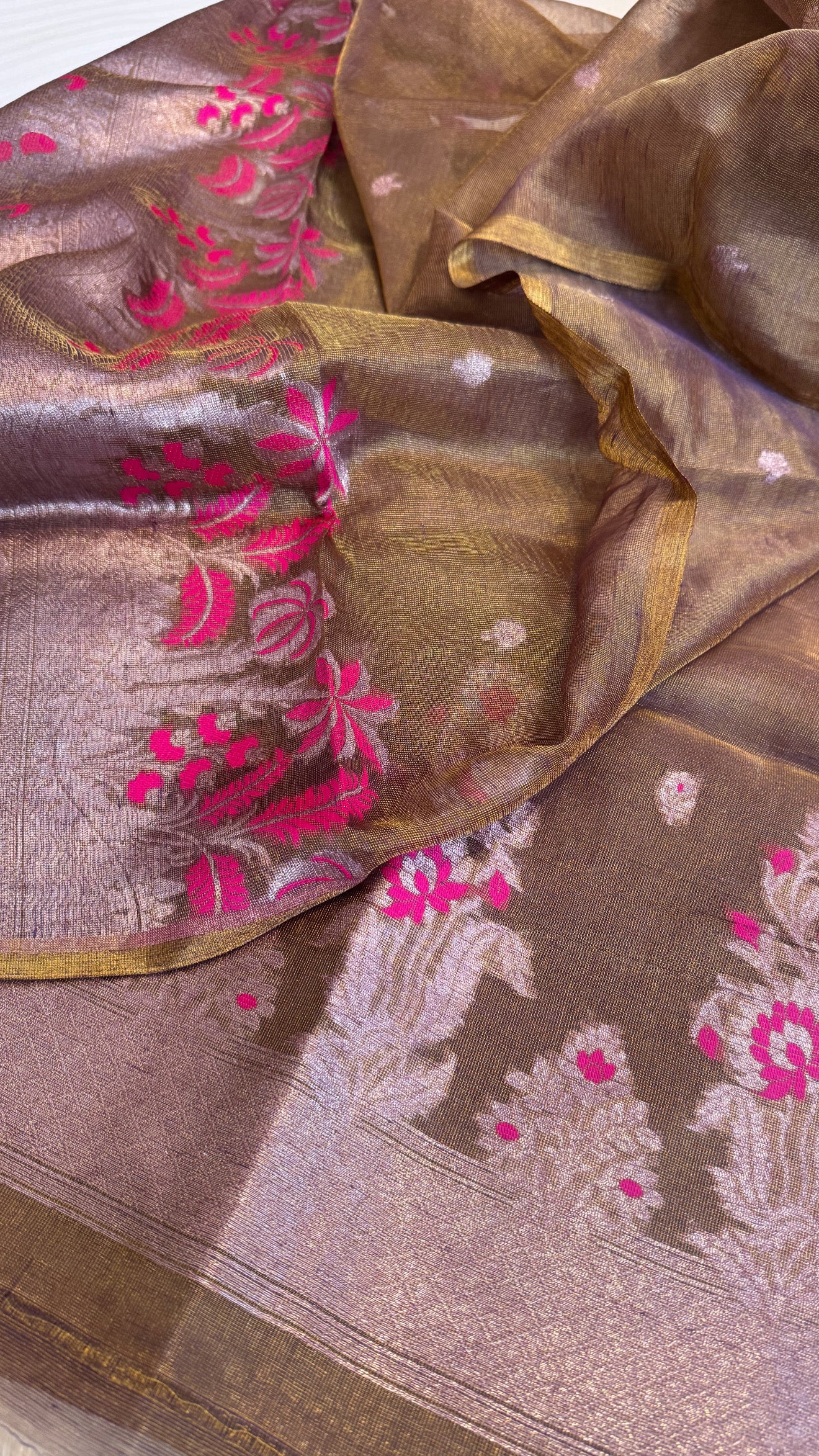 Linen tissue golden brown meenakari kadhwa suit sets