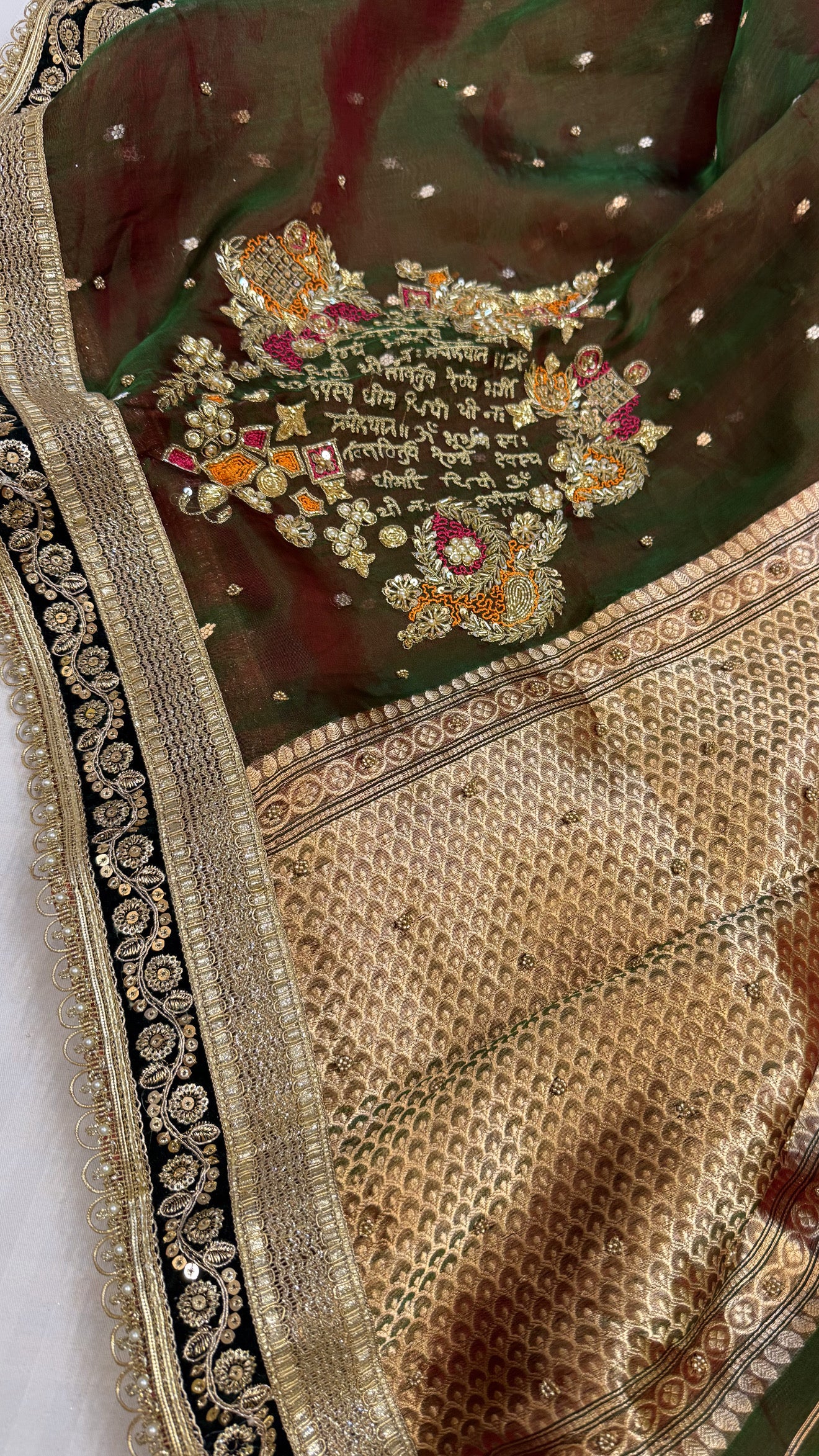 Cocktail wali saree - Mehendi green tissue silk dhup chao effect saree